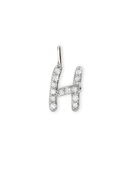 14k White Gold Letter H Charm in White Diamond