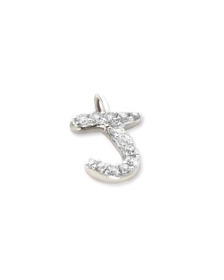 14k White Gold Letter J Charm in White Diamond