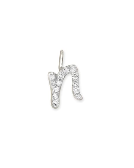 14k White Gold Letter N Charm in White Diamond