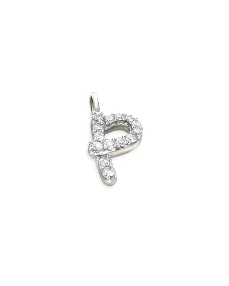14k White Gold Letter P Charm in White Diamond