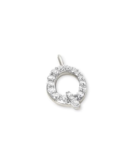 14k White Gold Letter Q Charm in White Diamond