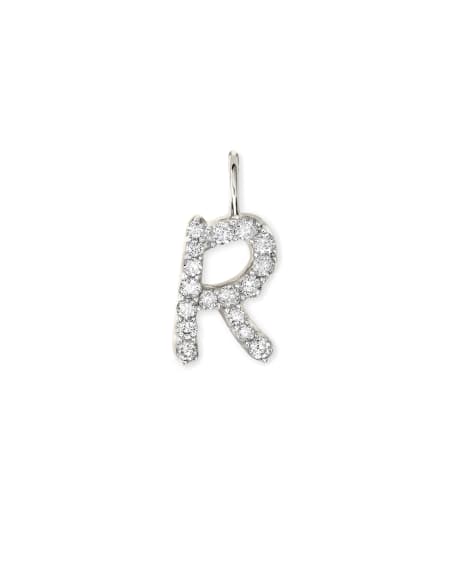 0.12 ct 14k White Gold Letter R Charm in White Diamond