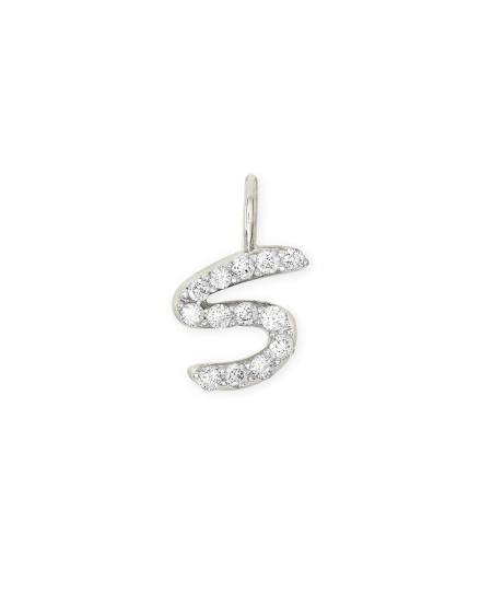 14k White Gold Letter S Charm in White Diamond