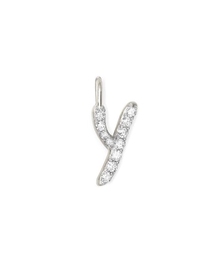 14k White Gold Letter Y Charm in White Diamond