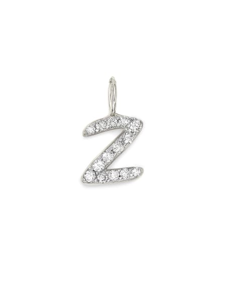 14k White Gold Letter Z Charm in White Diamond