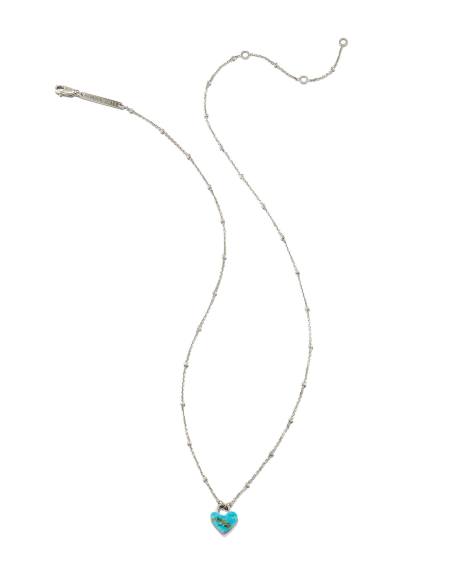 Angie Carved Heart Sterling Silver Pendant Necklace in Turquoise