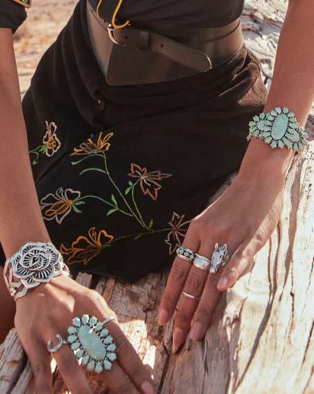 Flynn Vintage Silver Statement Cuff Bracelet in Sea Green Chrysocolla