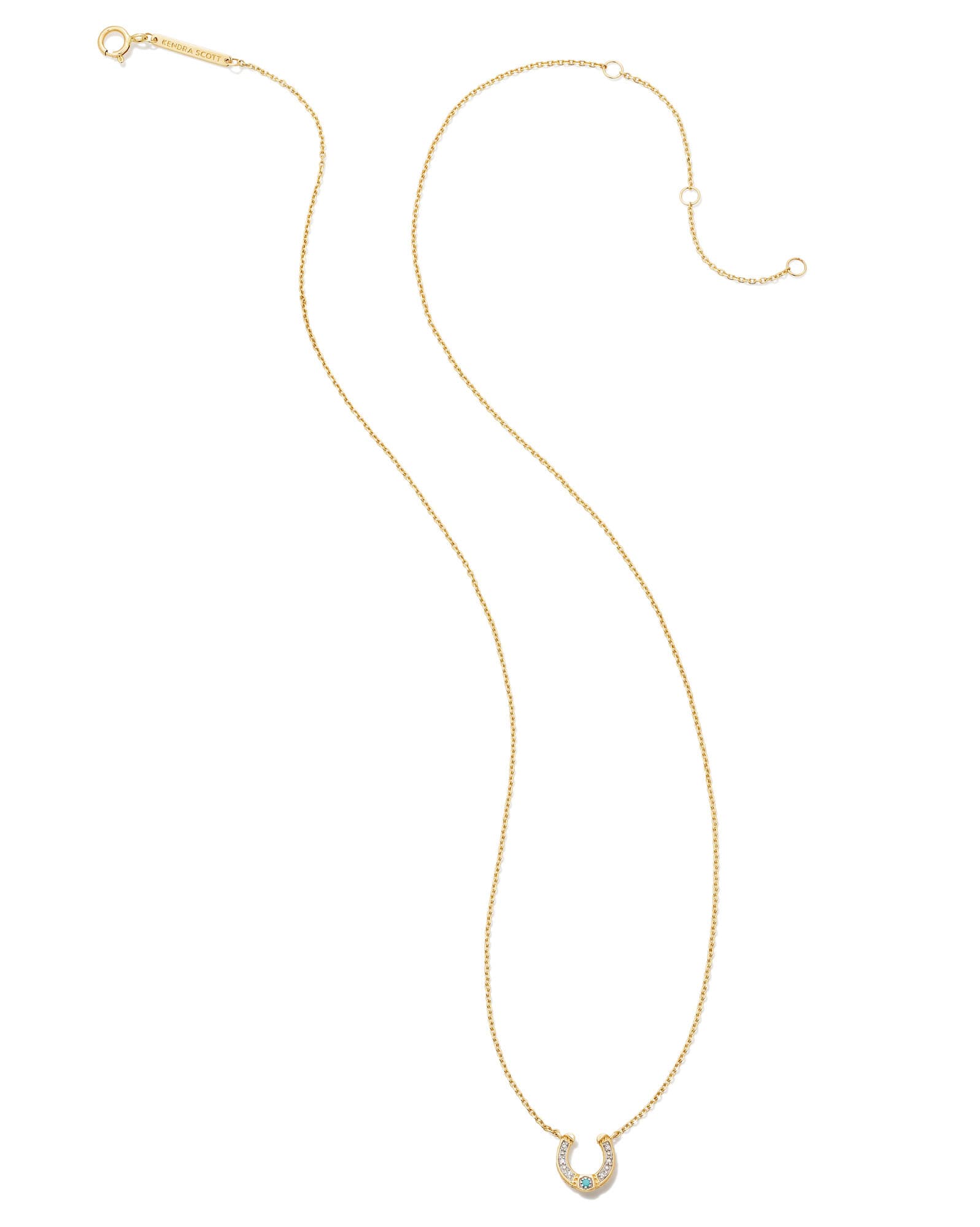 Noble 14k Yellow Gold Horseshoe Short Pendant Necklace in Turquoise