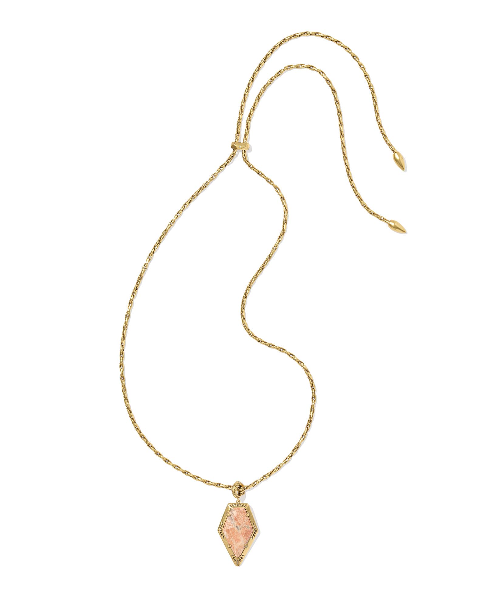 Tessa Vintage Gold Etch Frame Large Long Pendant Necklace