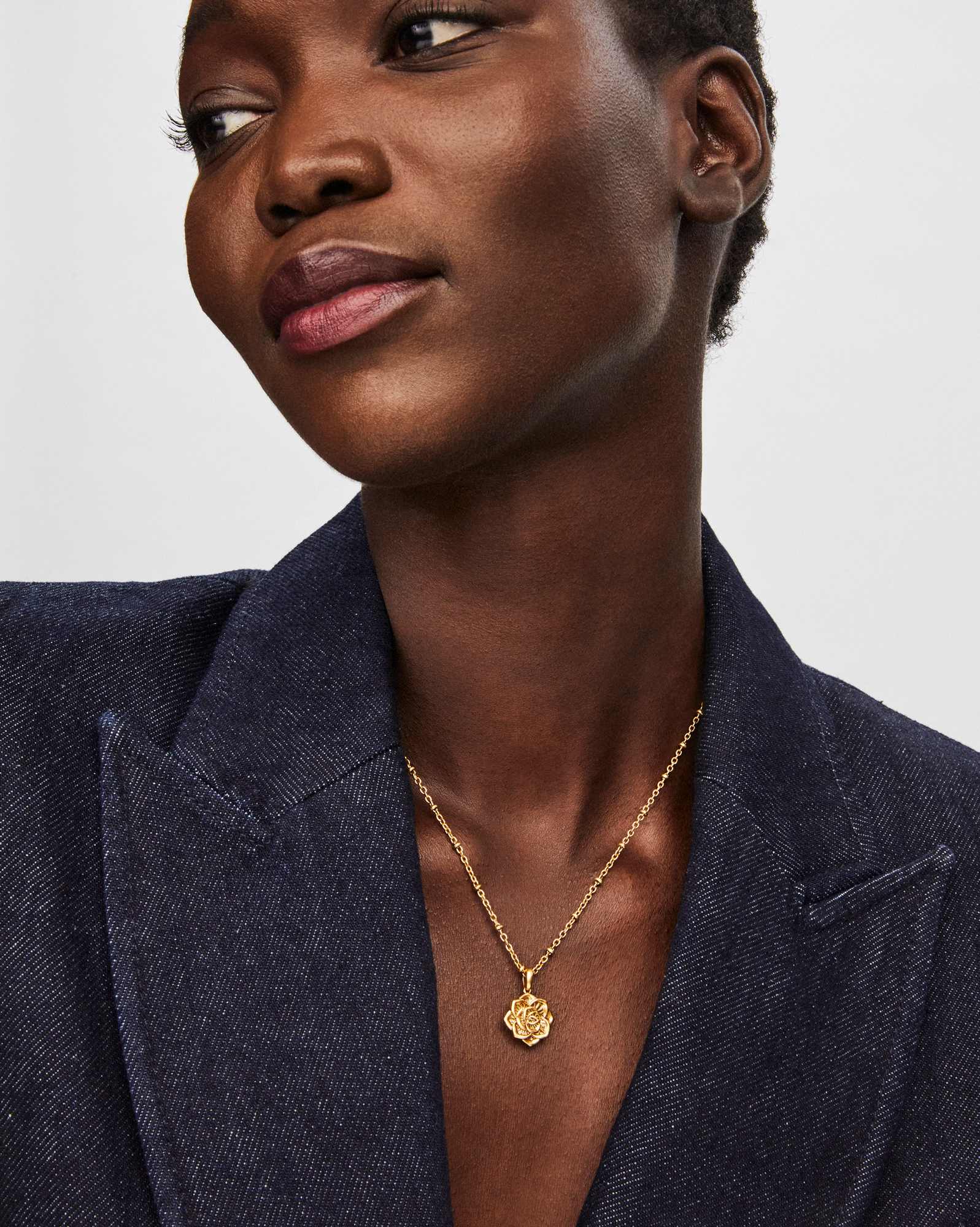 Ansel Rose Short Pendant Necklace in Vintage Gold