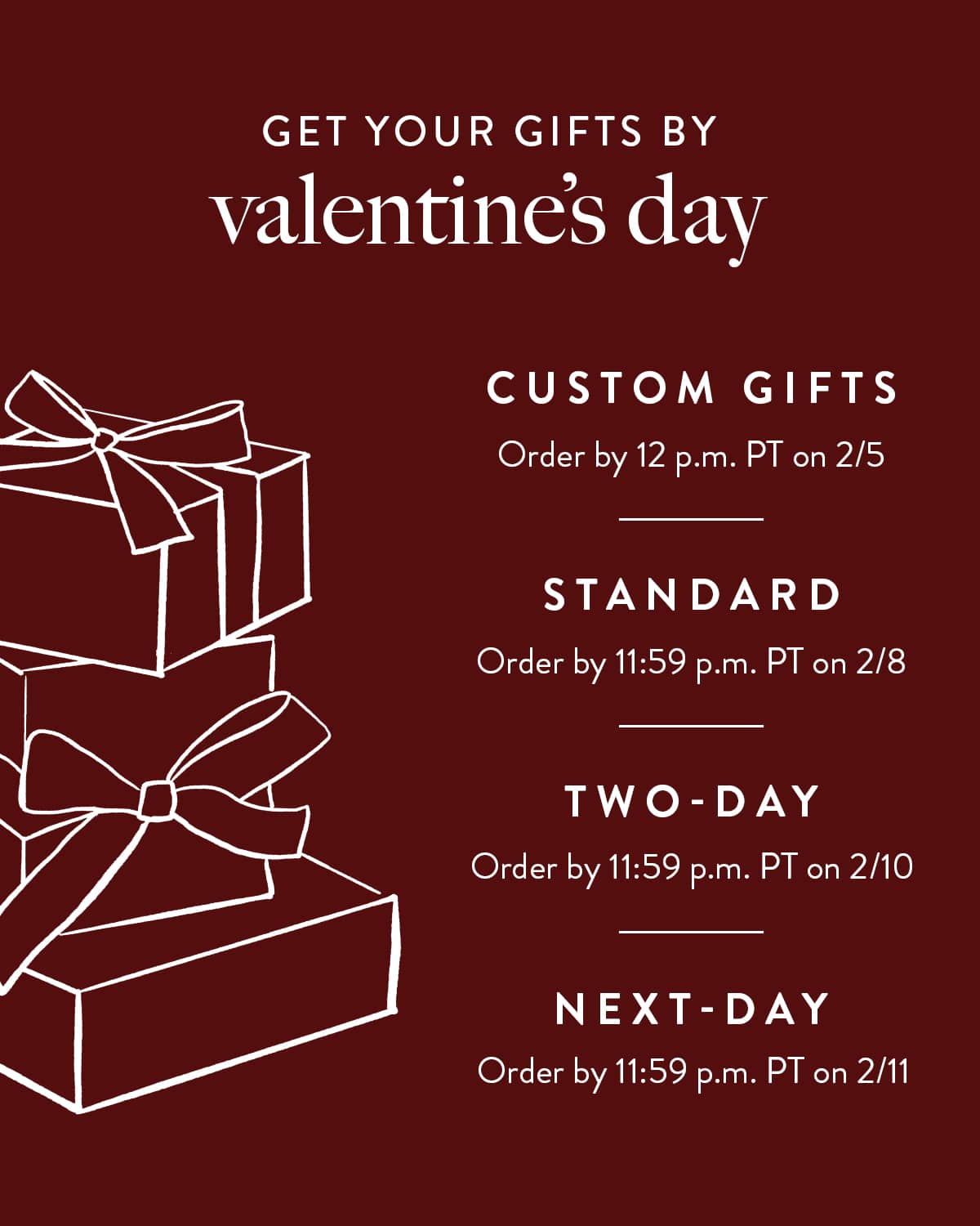 Get Your Gifts by Valentine's Day