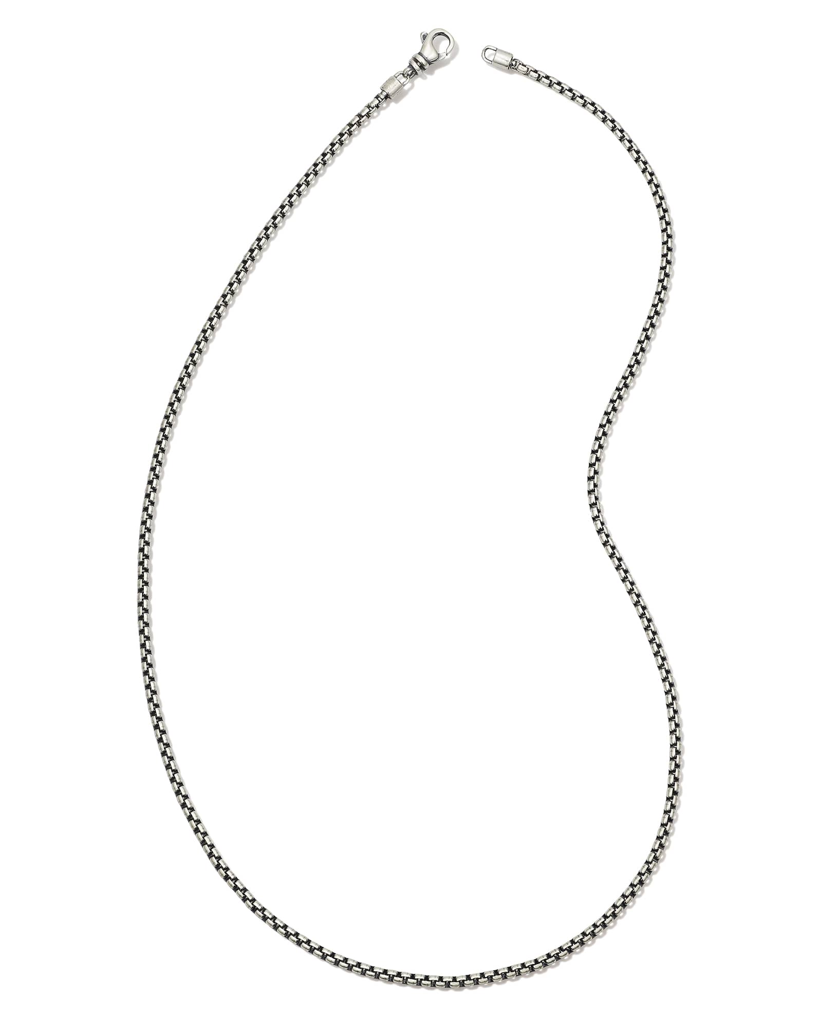 Beck 20" Thin Round Box Chain Necklace in Oxidized Sterling Silver