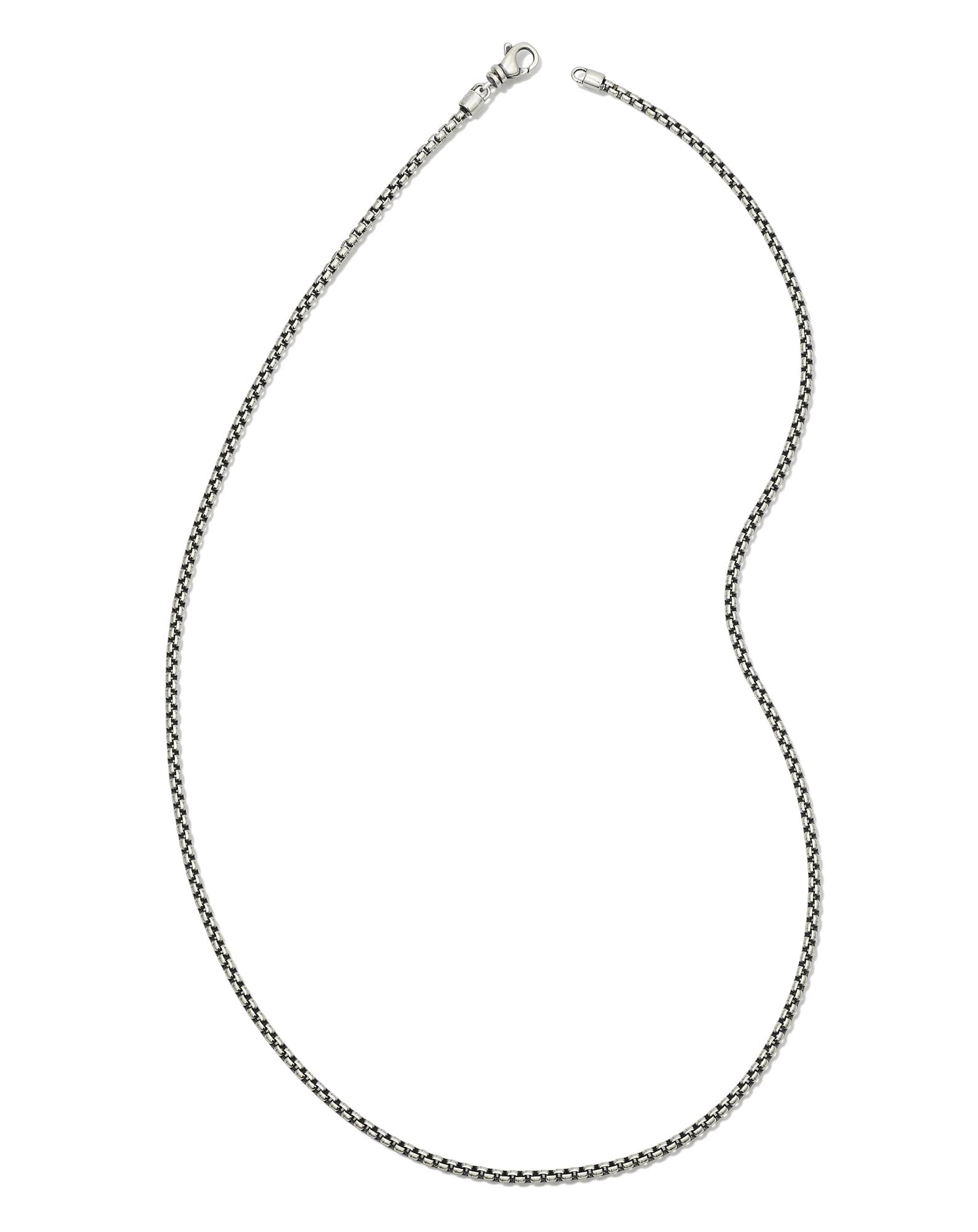 Beck 22" Thin Round Box Chain Necklace in Oxidized Sterling Silver