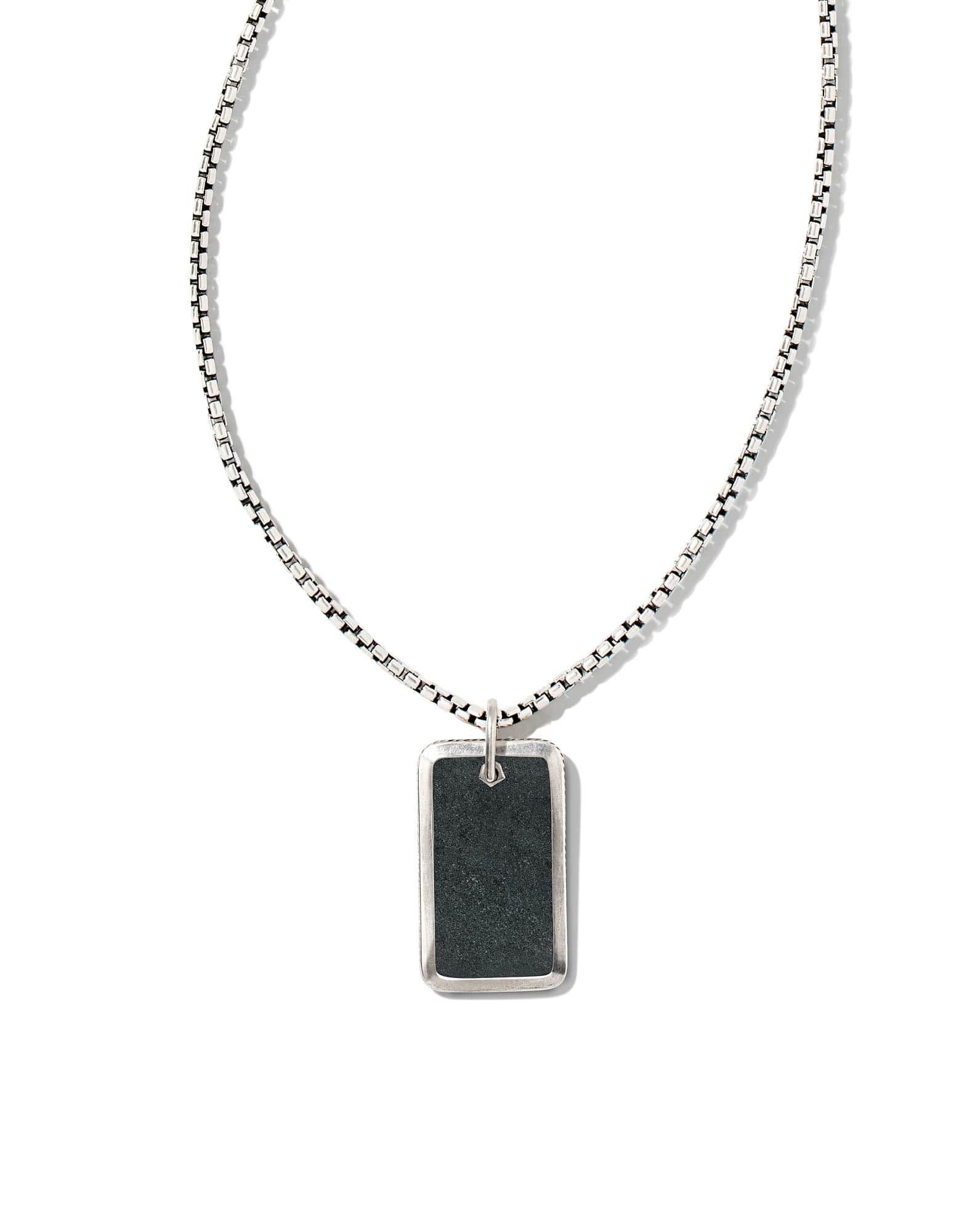 Men’s Oxidized Sterling Silver Dog Tag Necklace in Black Hematite