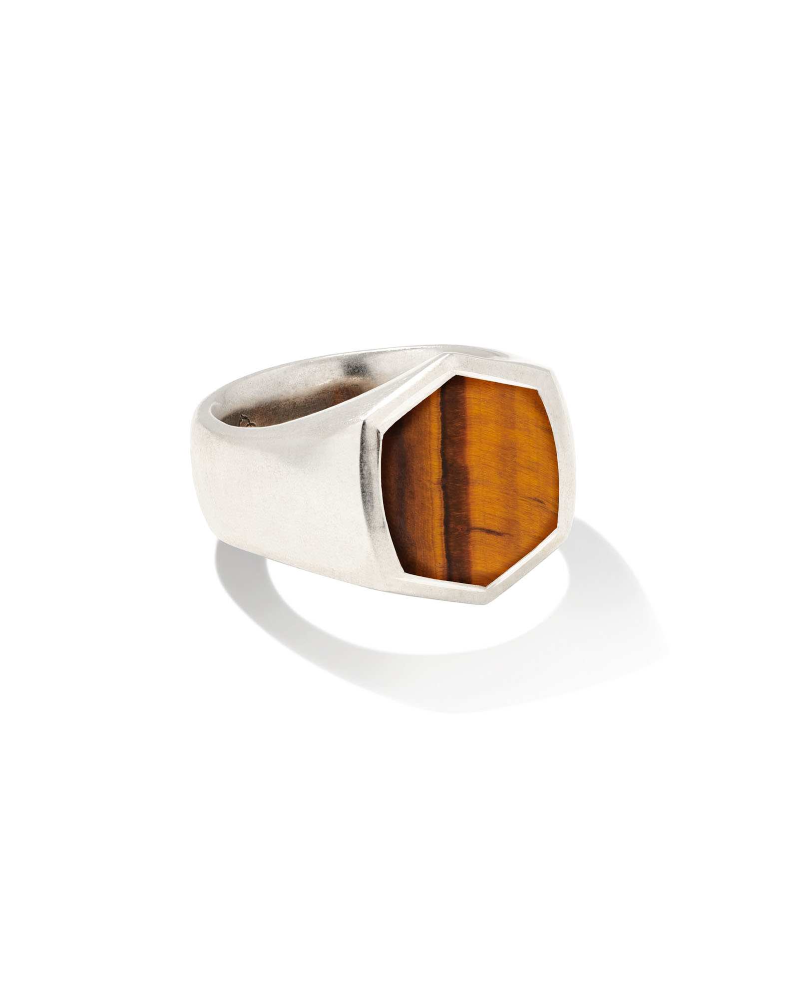 Hicks Oxidized Sterling Silver Stone Signet Ring in Brown Tiger’s Eye