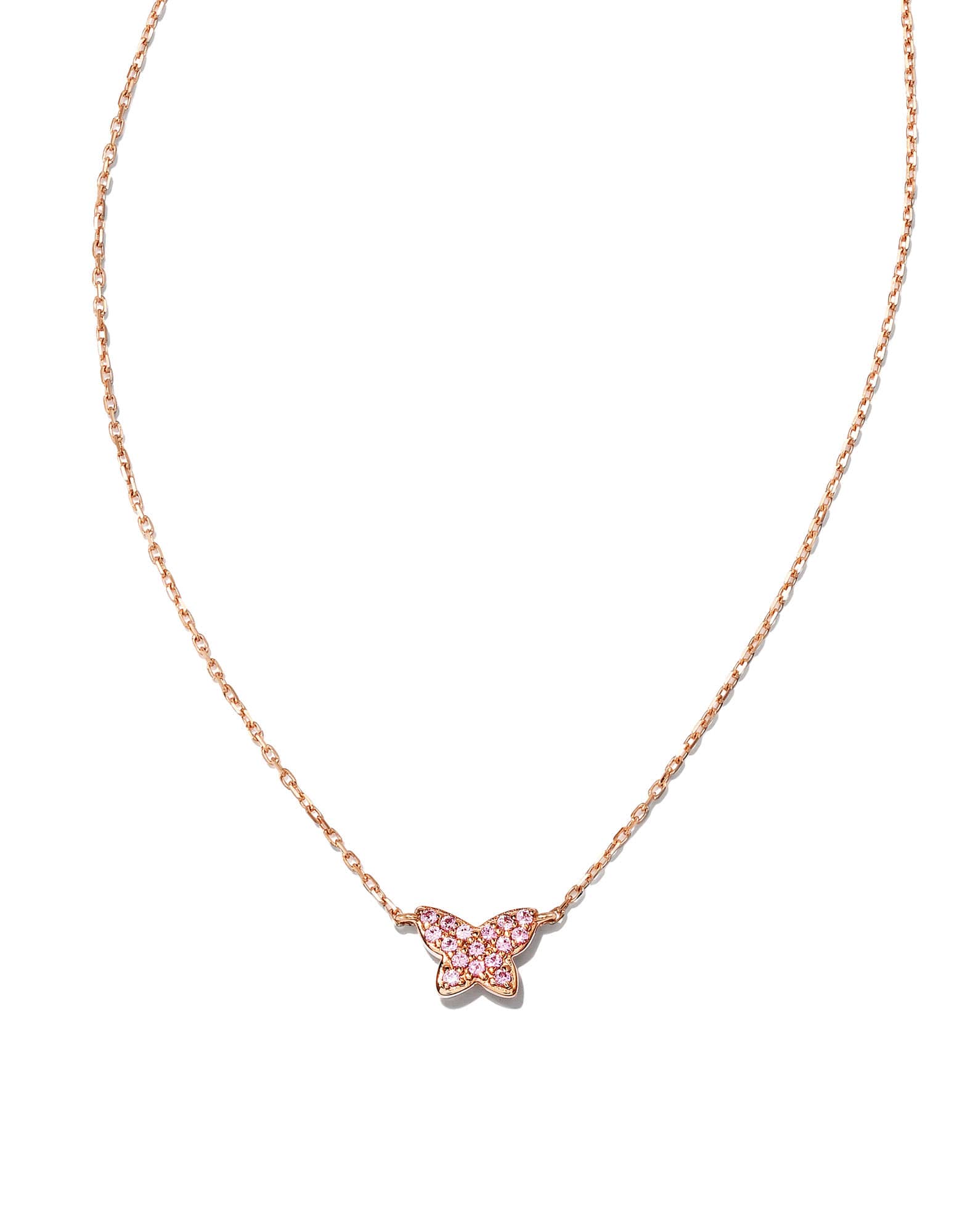 Butterfly 14k Rose Gold Pendant Necklace in Pink Sapphire
