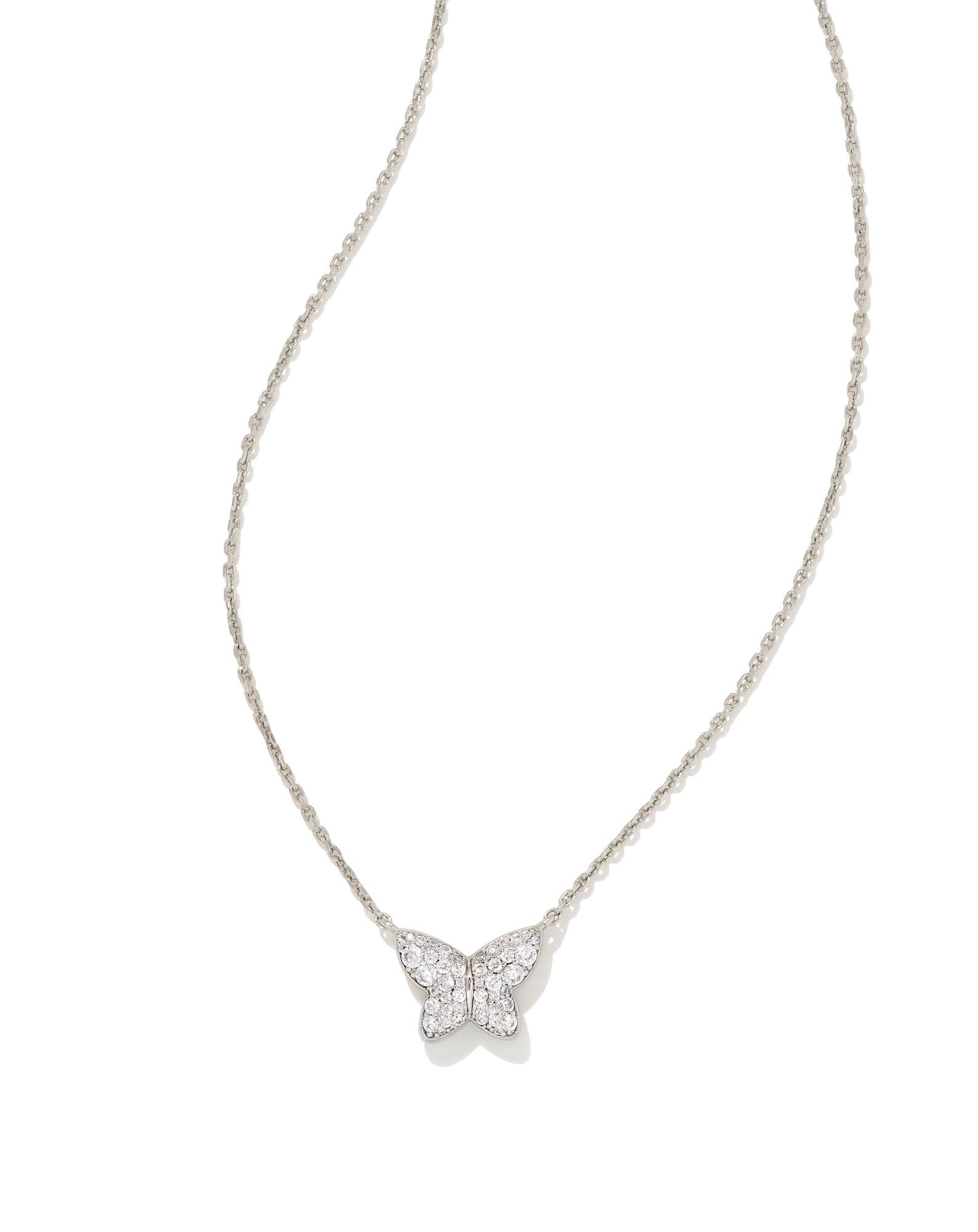 Lillia Butterfly Silver Pendant Necklace in White CZ