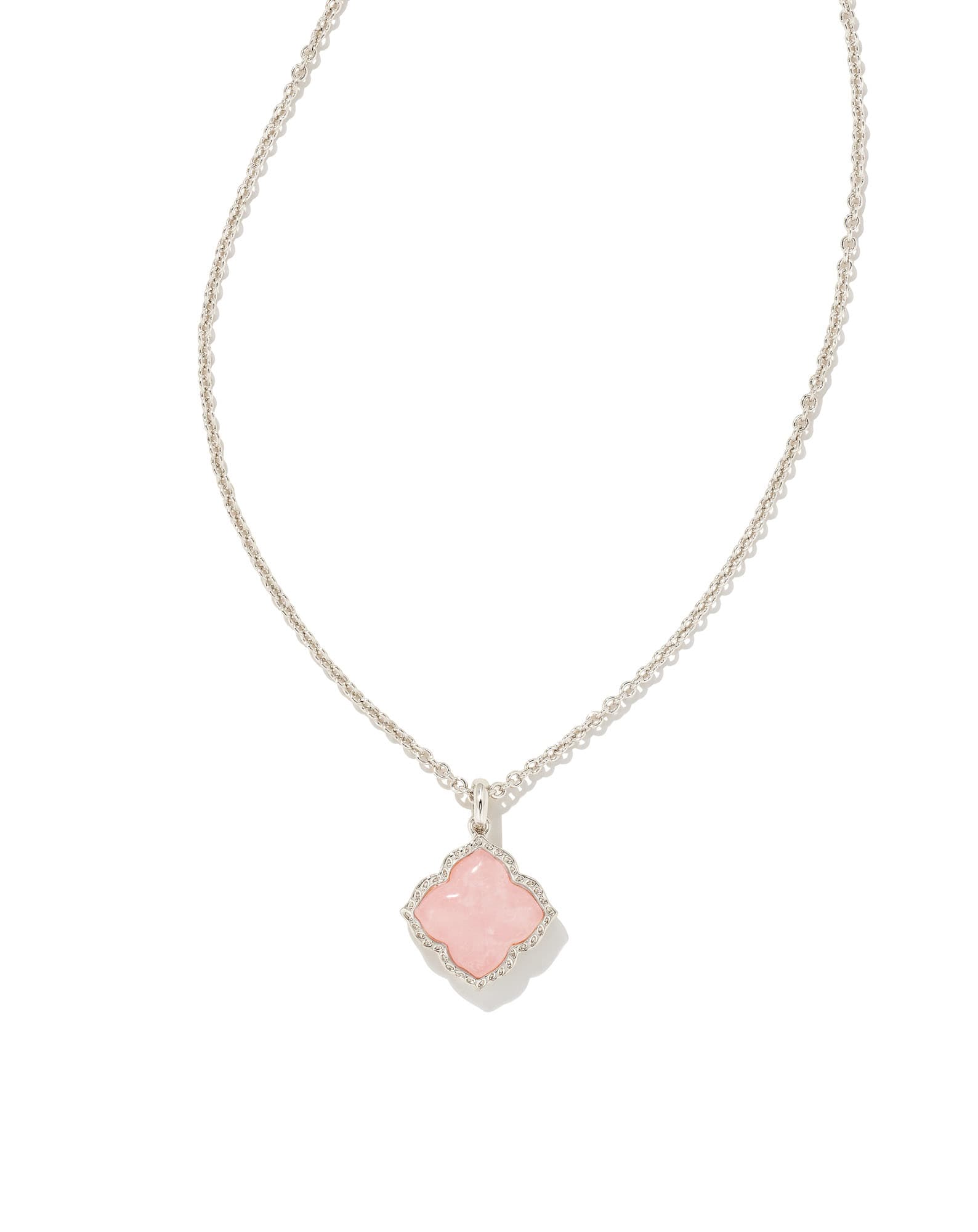 Mallory Silver Pendant Necklace in Rose Quartz