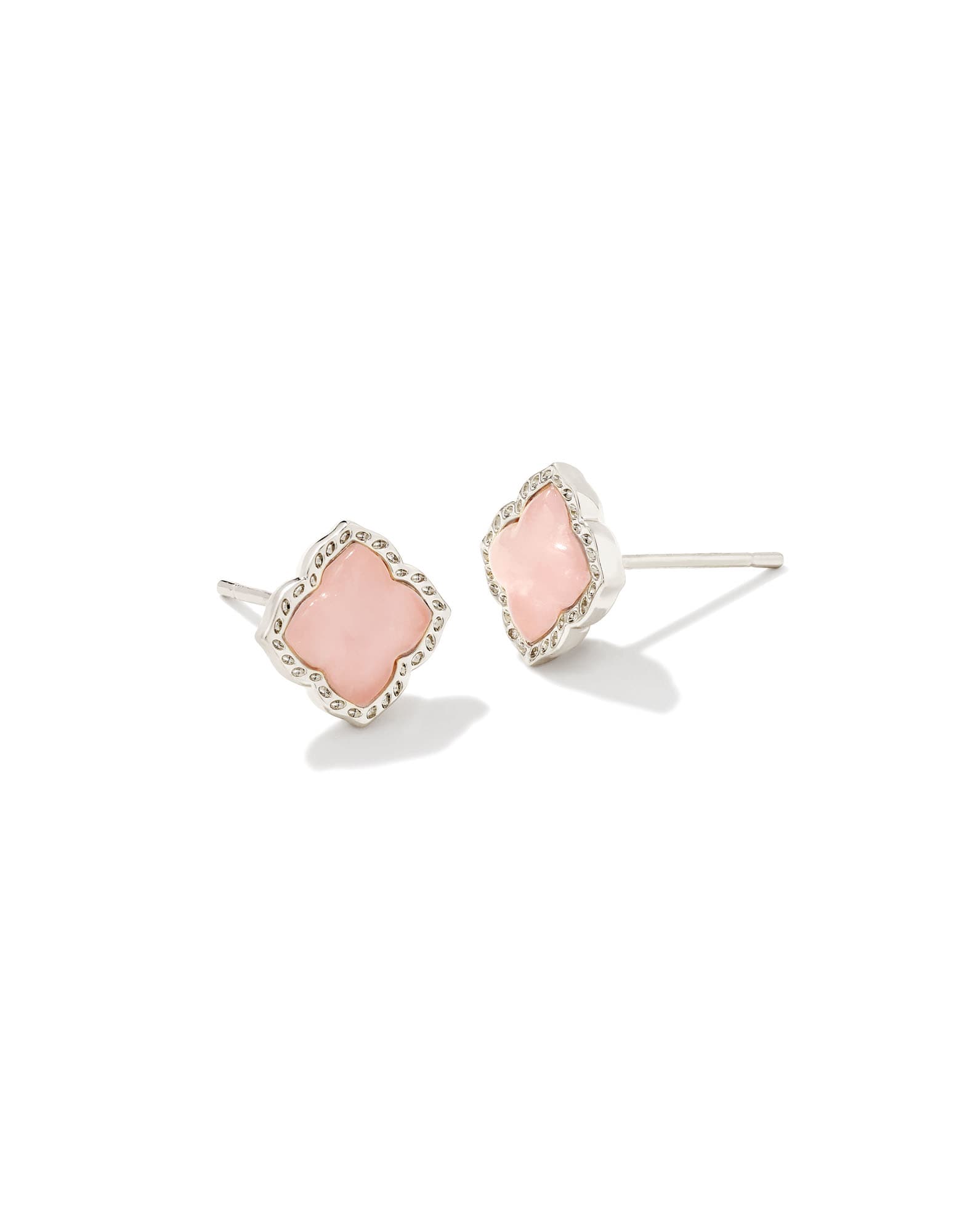 Mallory Silver Stud Earrings in Rose Quartz