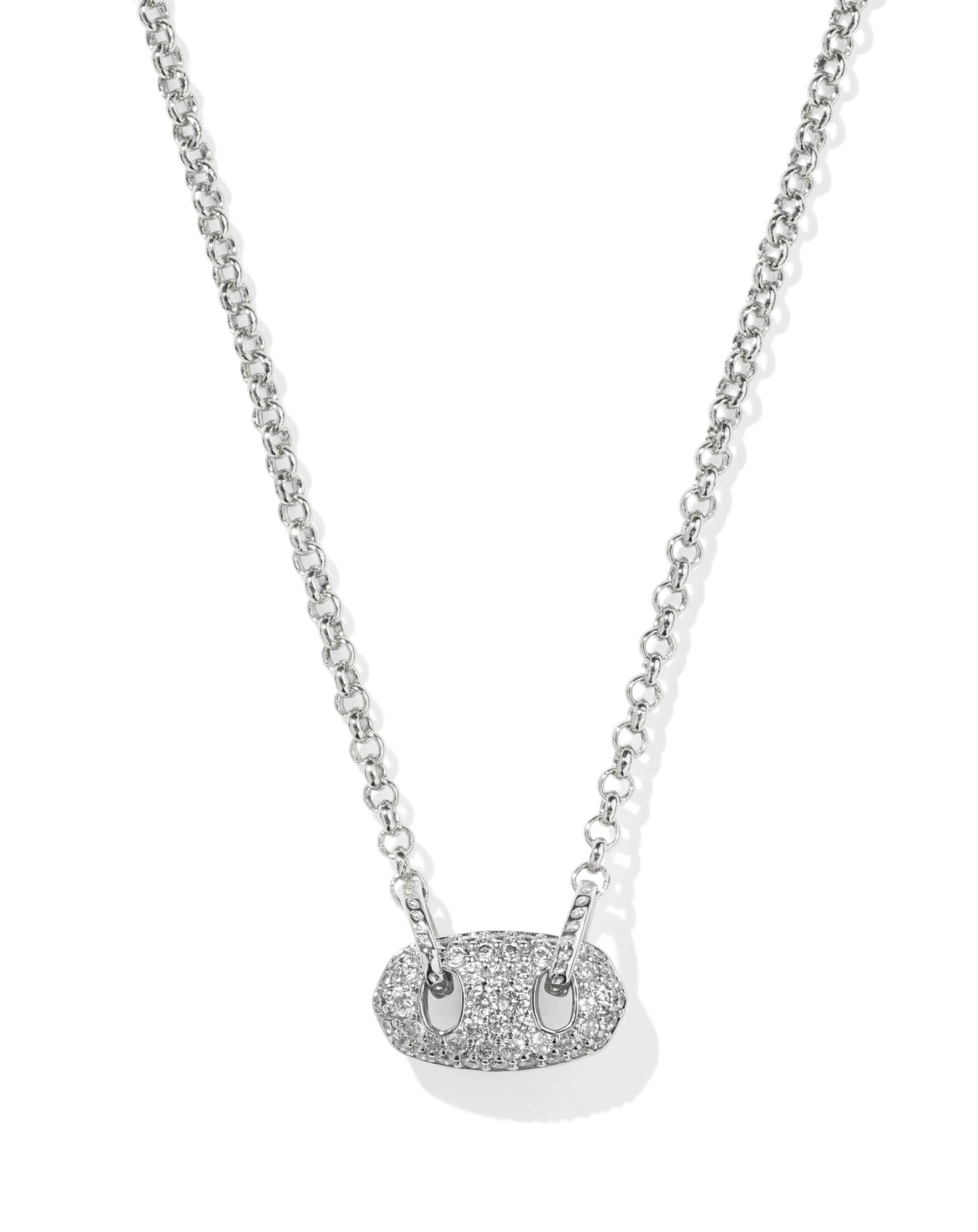 Bailey Silver Pave Short Pendant Necklace in White CZ
