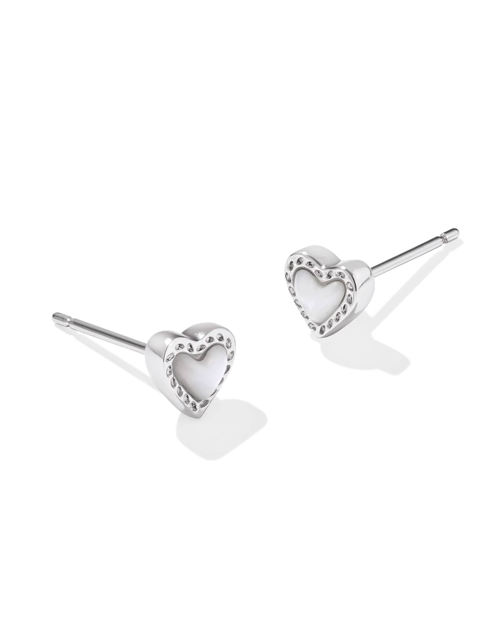 Mini Ari Heart Silver Stud Earrings in Ivory Mother-of-Pearl