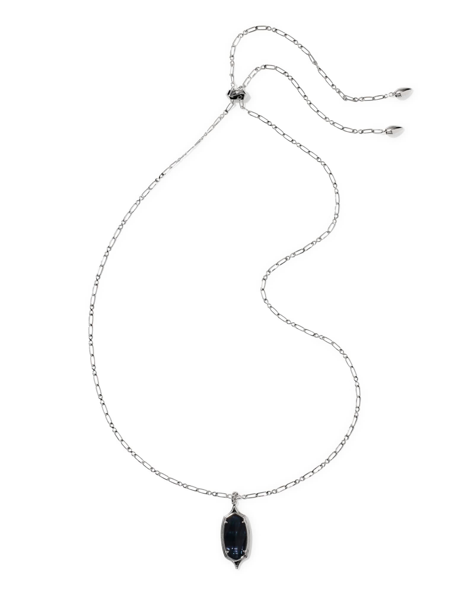 Dani Stepped Frame Silver Long Pendant Necklace