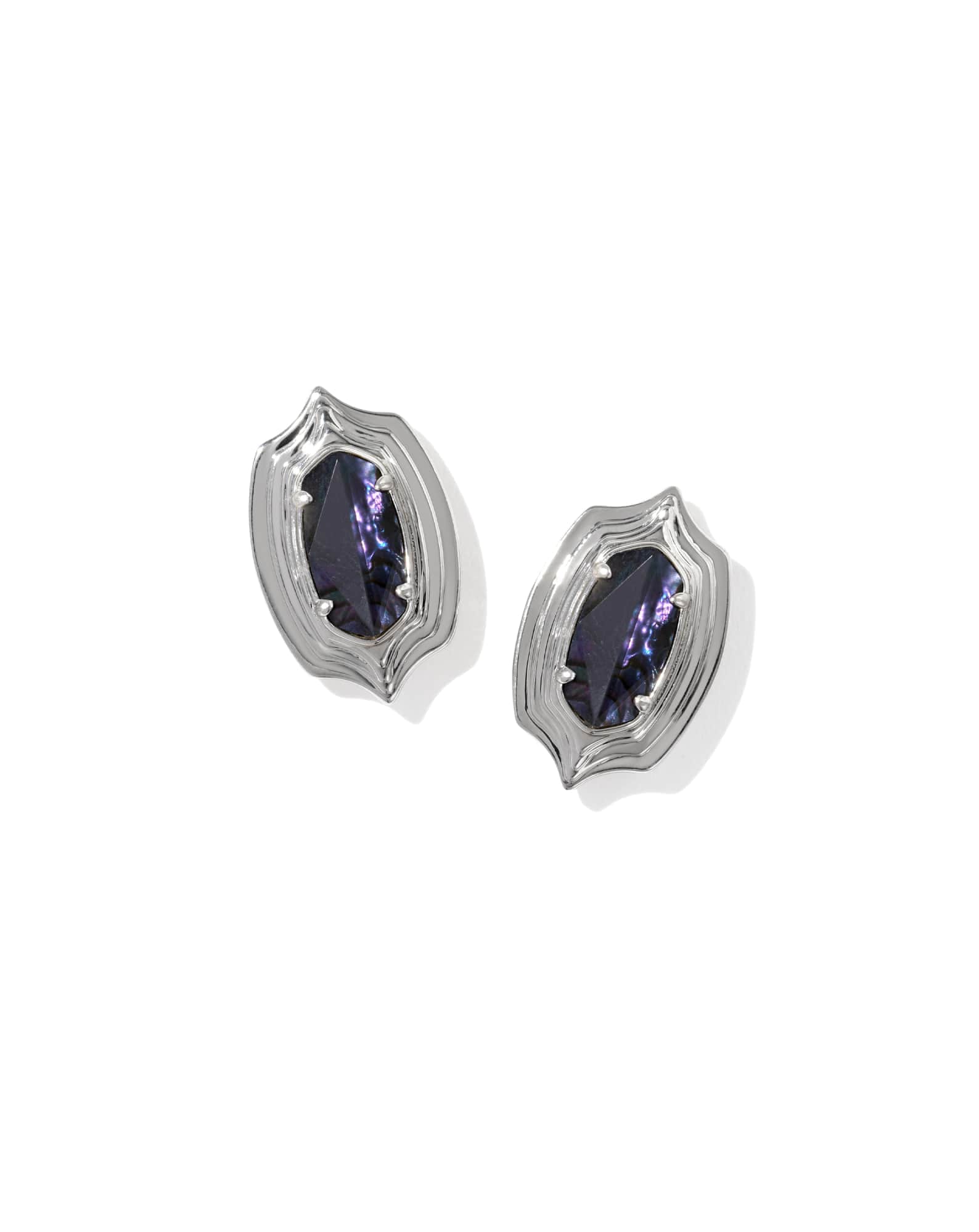Ellie Stepped Frame Silver Stud Earrings