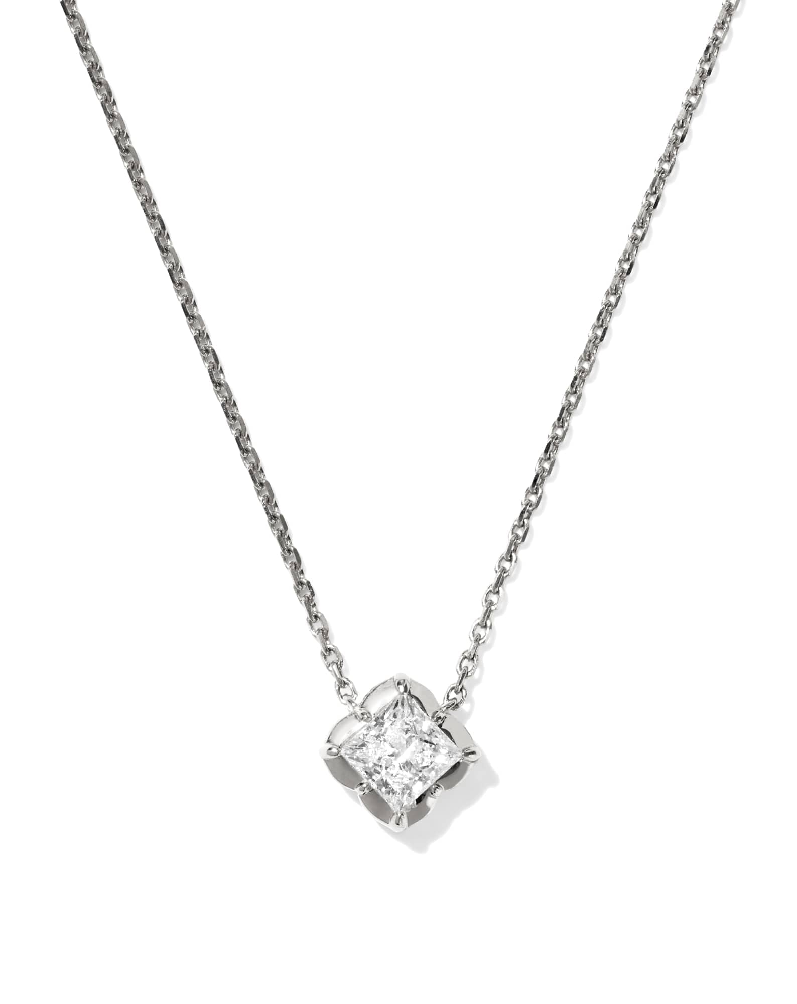0.45 ct Lab Grown White Diamond Dira Princess 14k White Gold Short Pendant Necklace