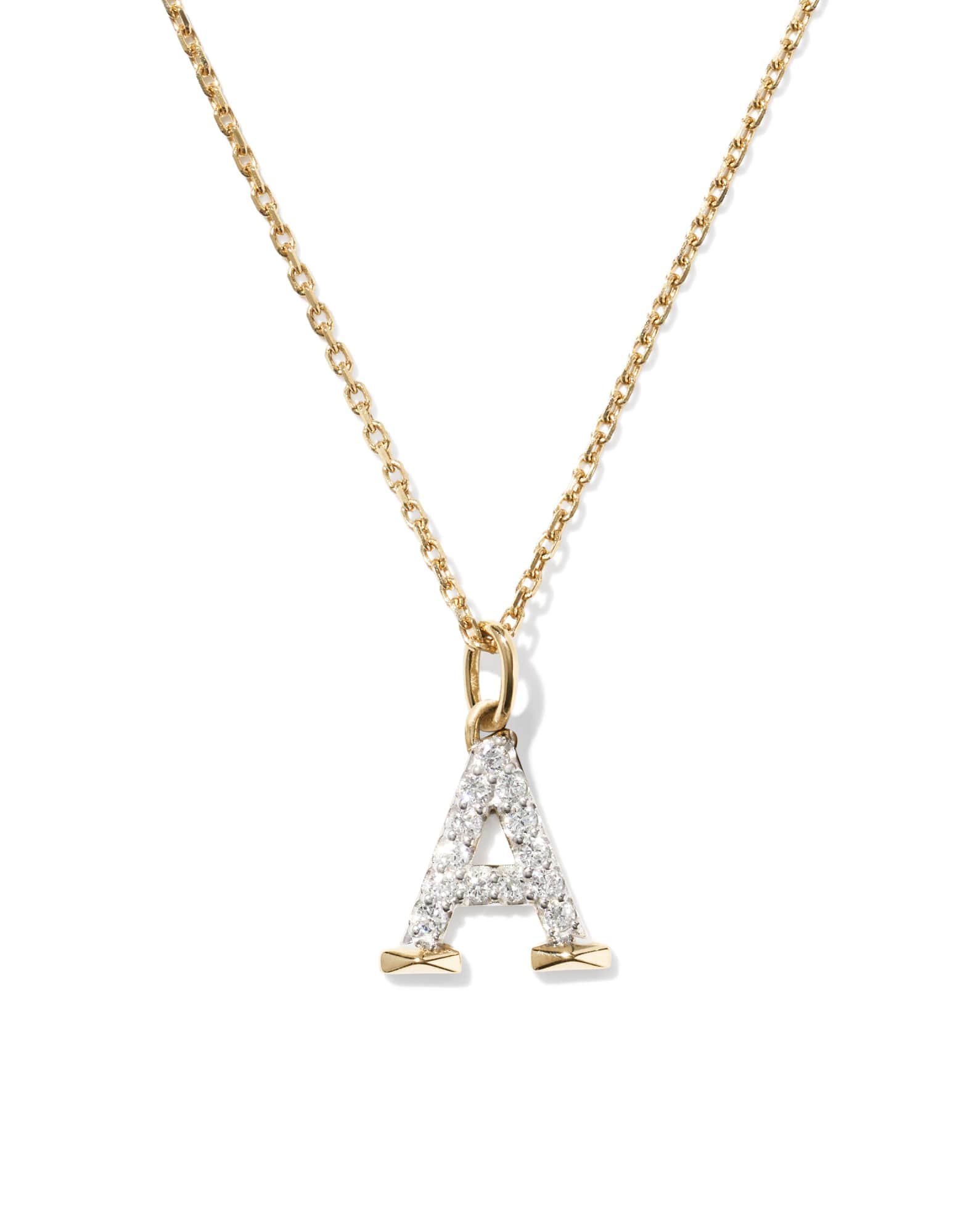 0.10 ct Lab Grown White Diamond Letter A 14k Yellow Gold Pendant Necklace
