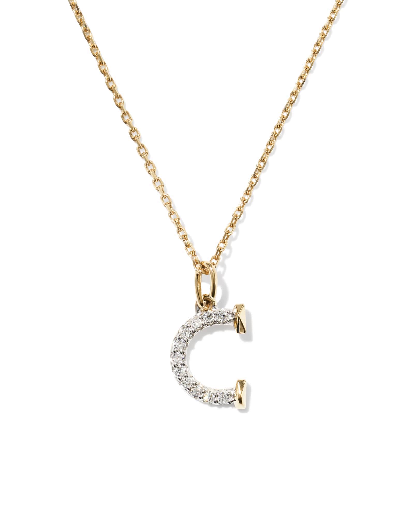 Lab Grown White Diamond Letter C 14k Yellow Gold Pendant Necklace