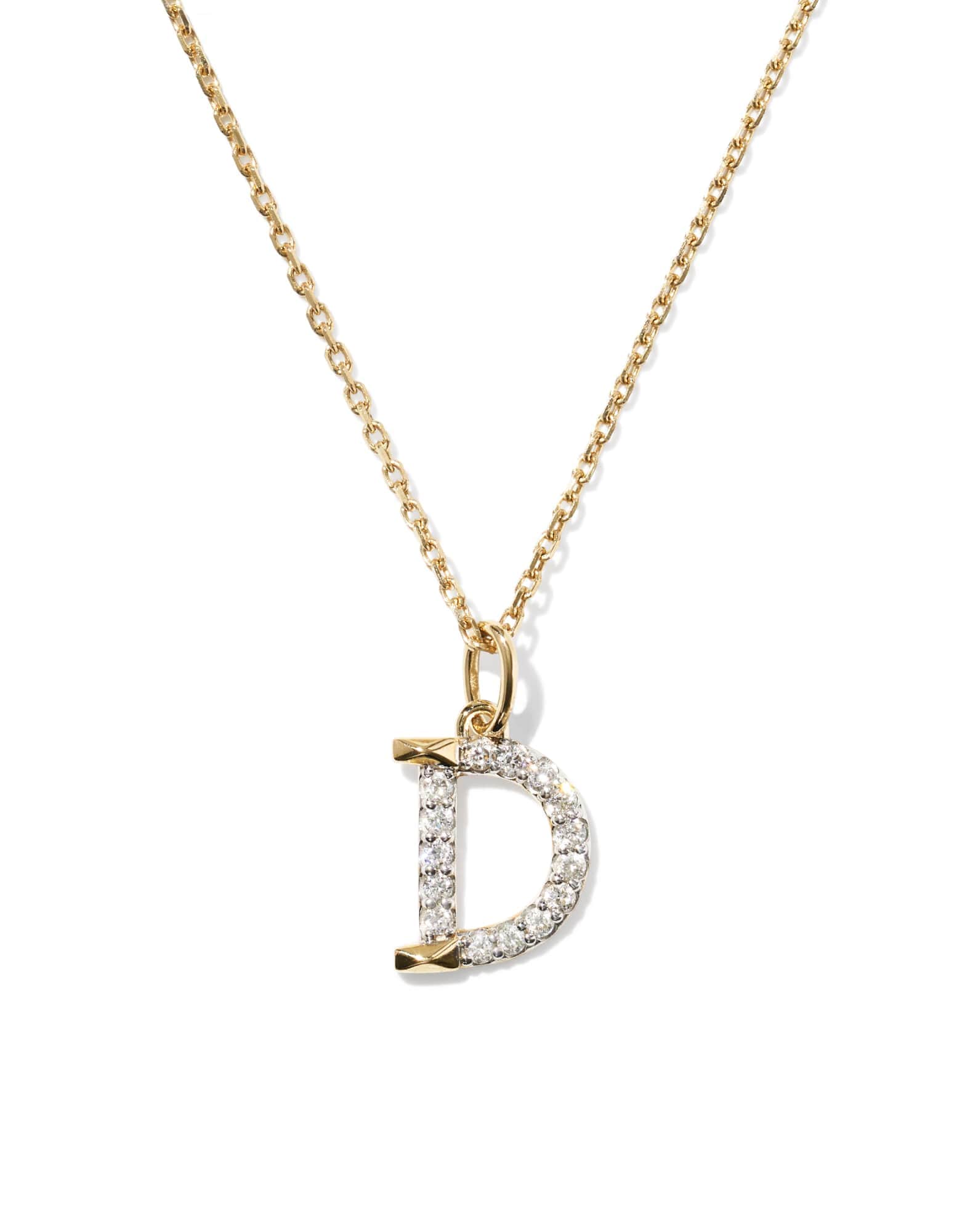 0.12 ct Lab Grown White Diamond Letter D 14k Yellow Gold Pendant Necklace