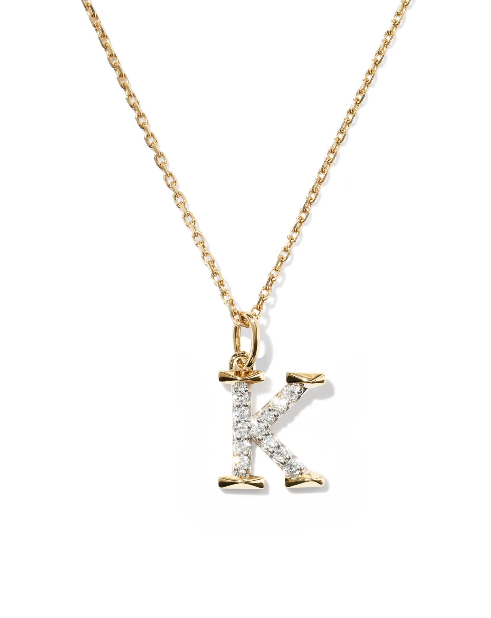 0.10 ct Lab Grown White Diamond Letter K 14k Yellow Gold Pendant Necklace