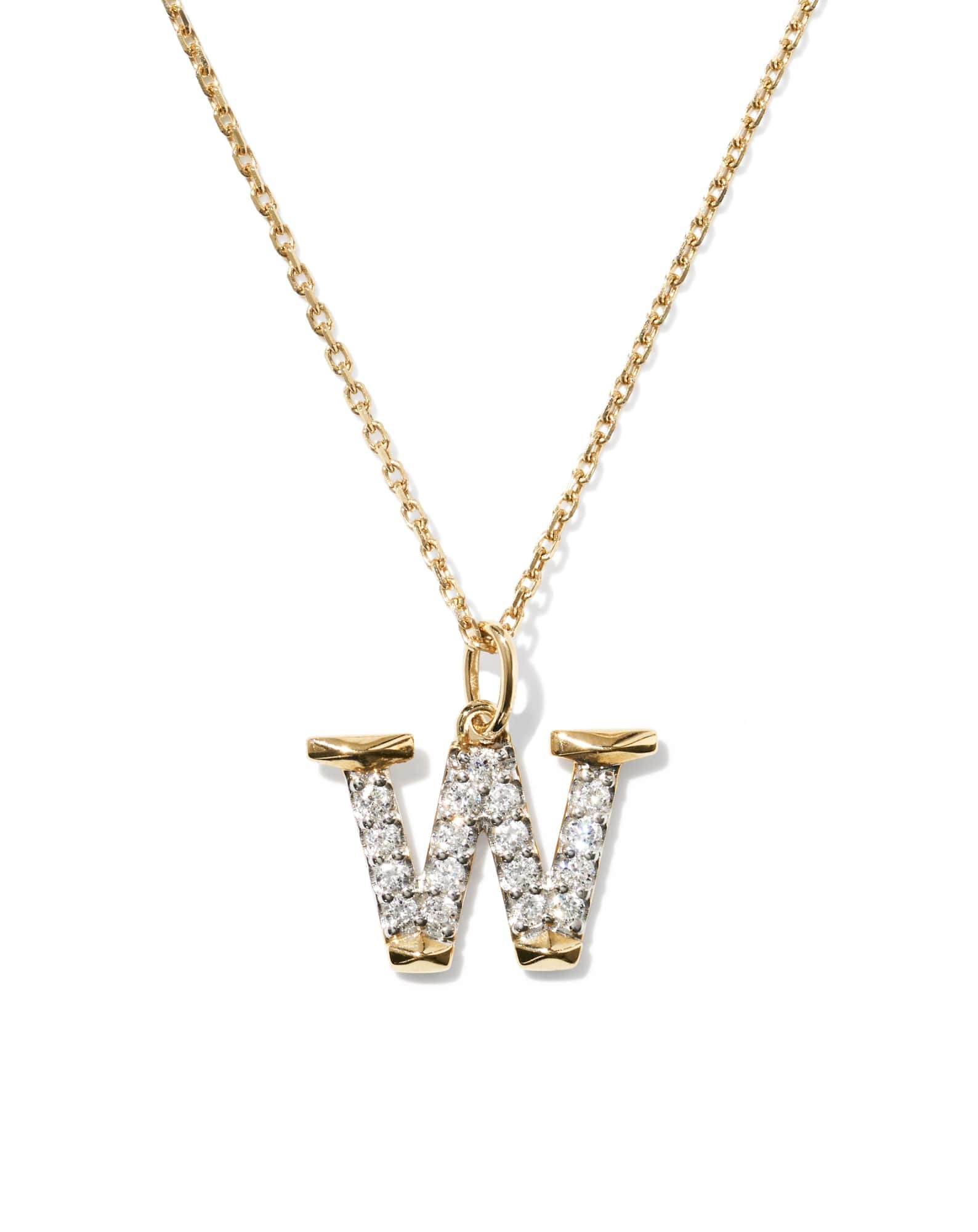0.14 ct Lab Grown White Diamond Letter W 14k Yellow Gold Pendant Necklace