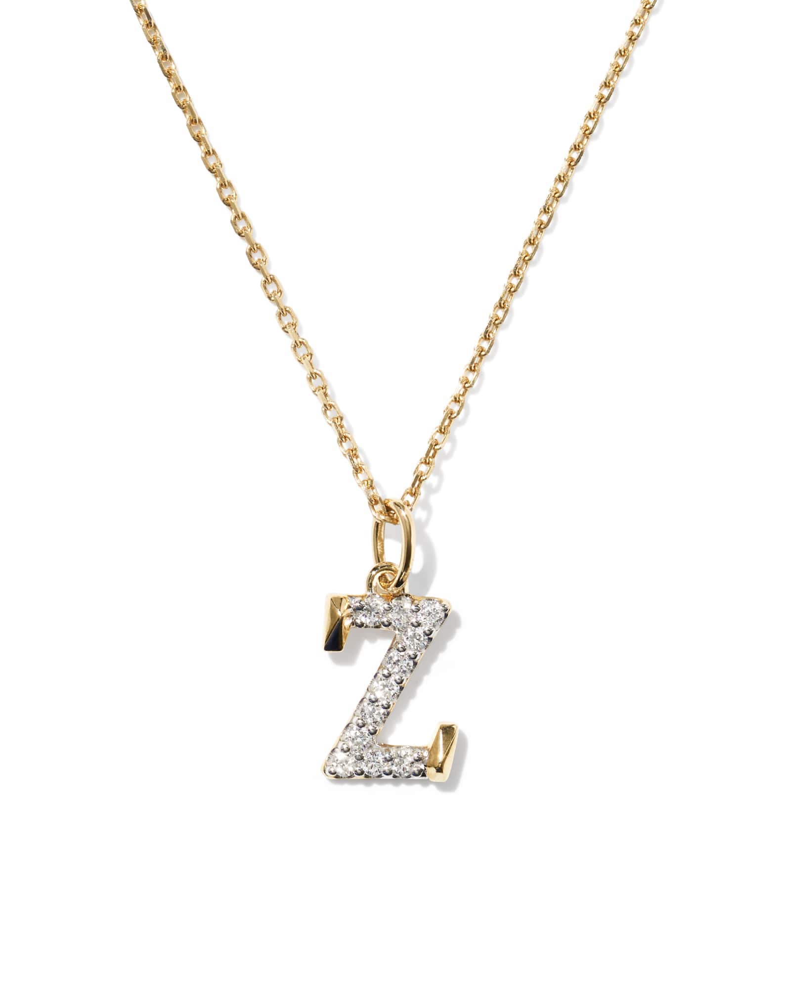 Lab Grown White Diamond Letter Z 14k Yellow Gold Pendant Necklace