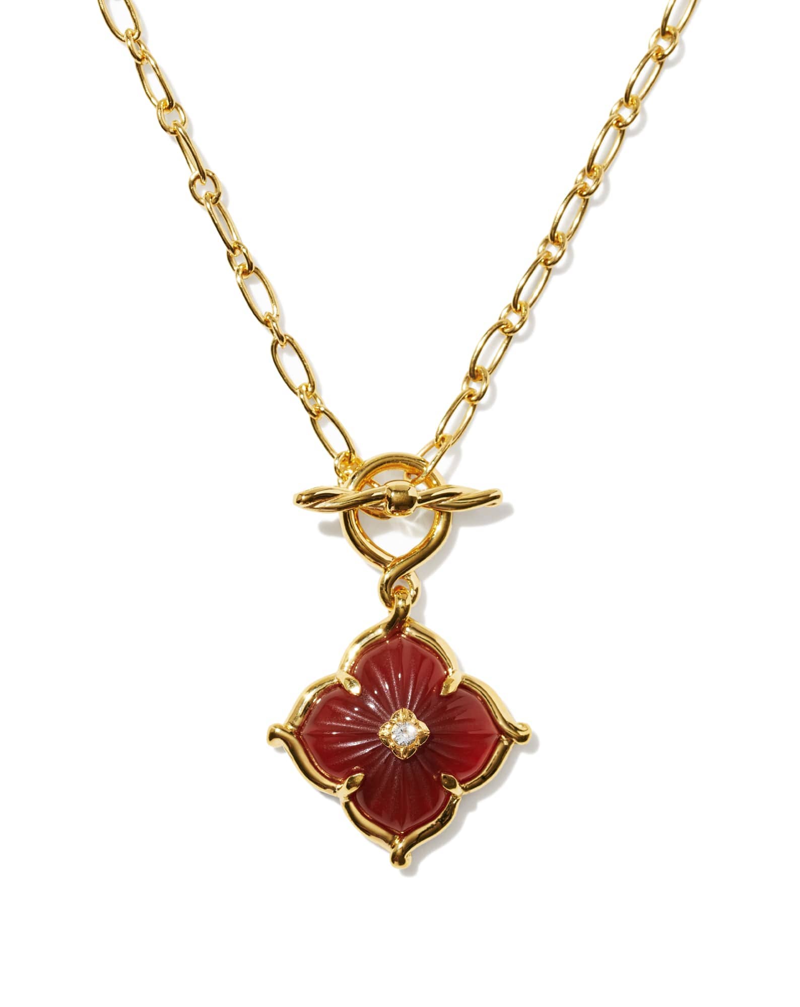 Dira Carved Stone 18k Gold Vermeil Pendant Necklace