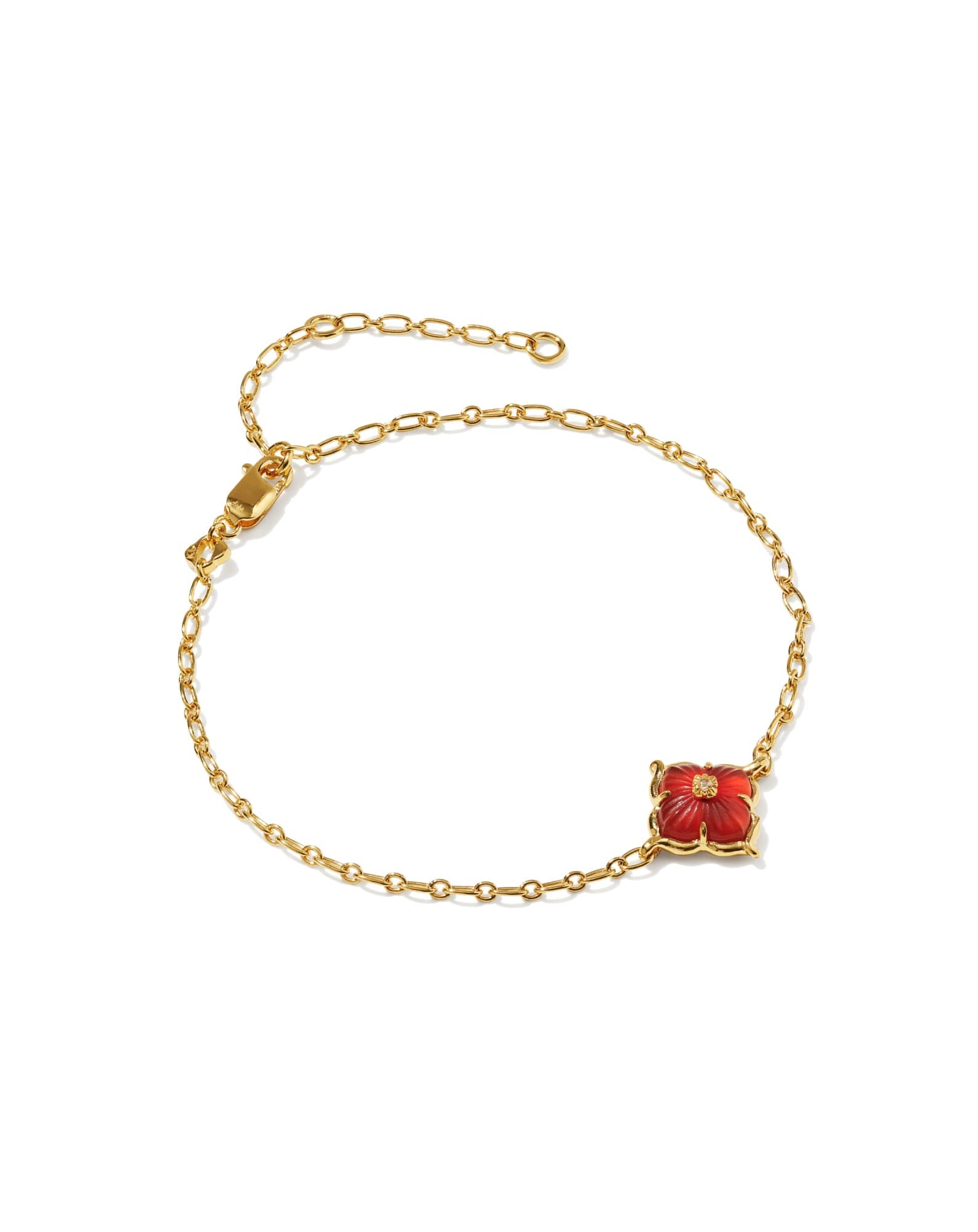 Dira Carved Stone 18k Gold Vermeil Link and Chain Bracelet