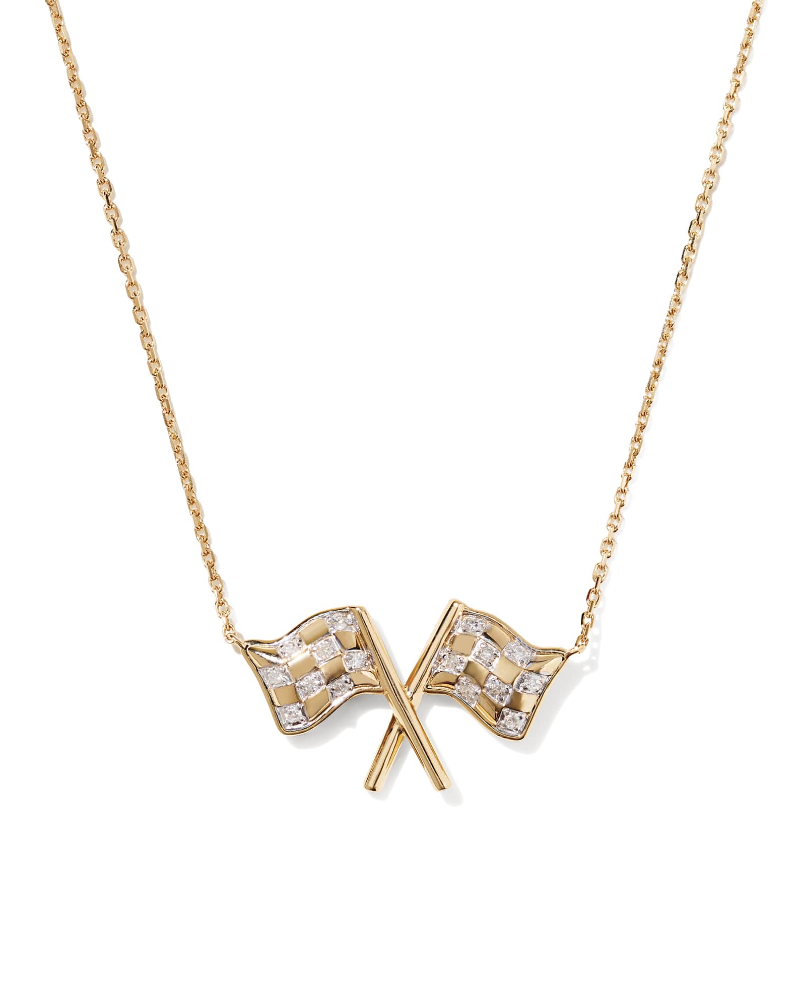 Checkered Flag 14k Yellow Gold Short Pendant Necklace