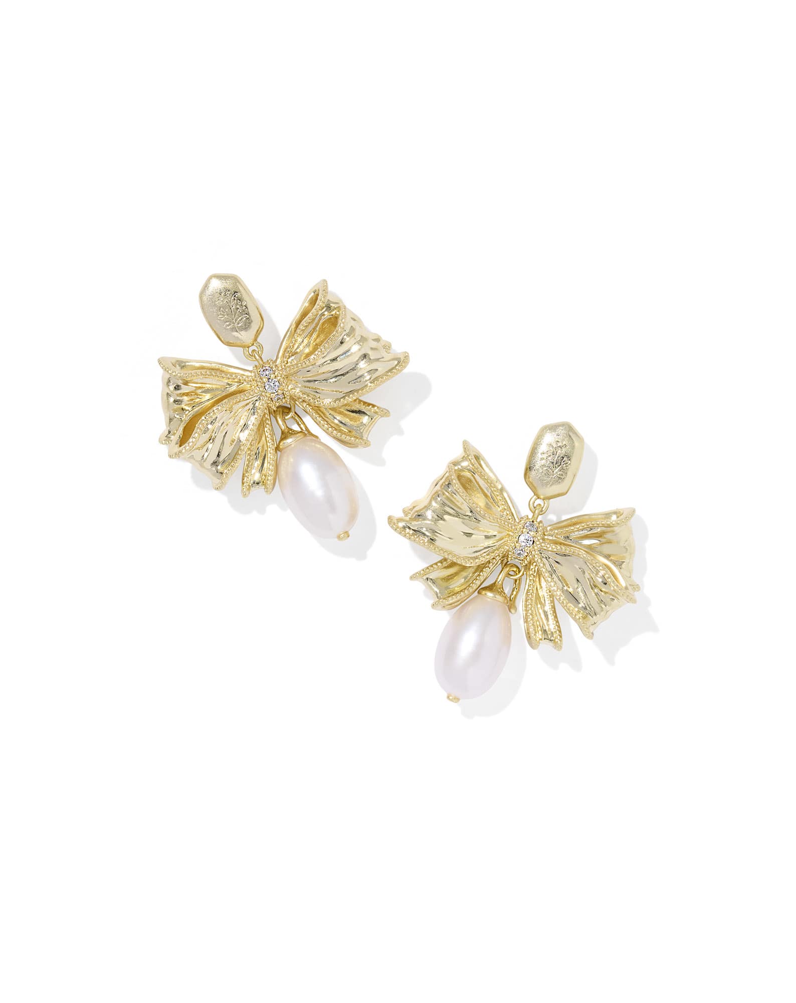Kendra Scott x LoveShackFancy Pearl Bow Gold Statement Earrings 