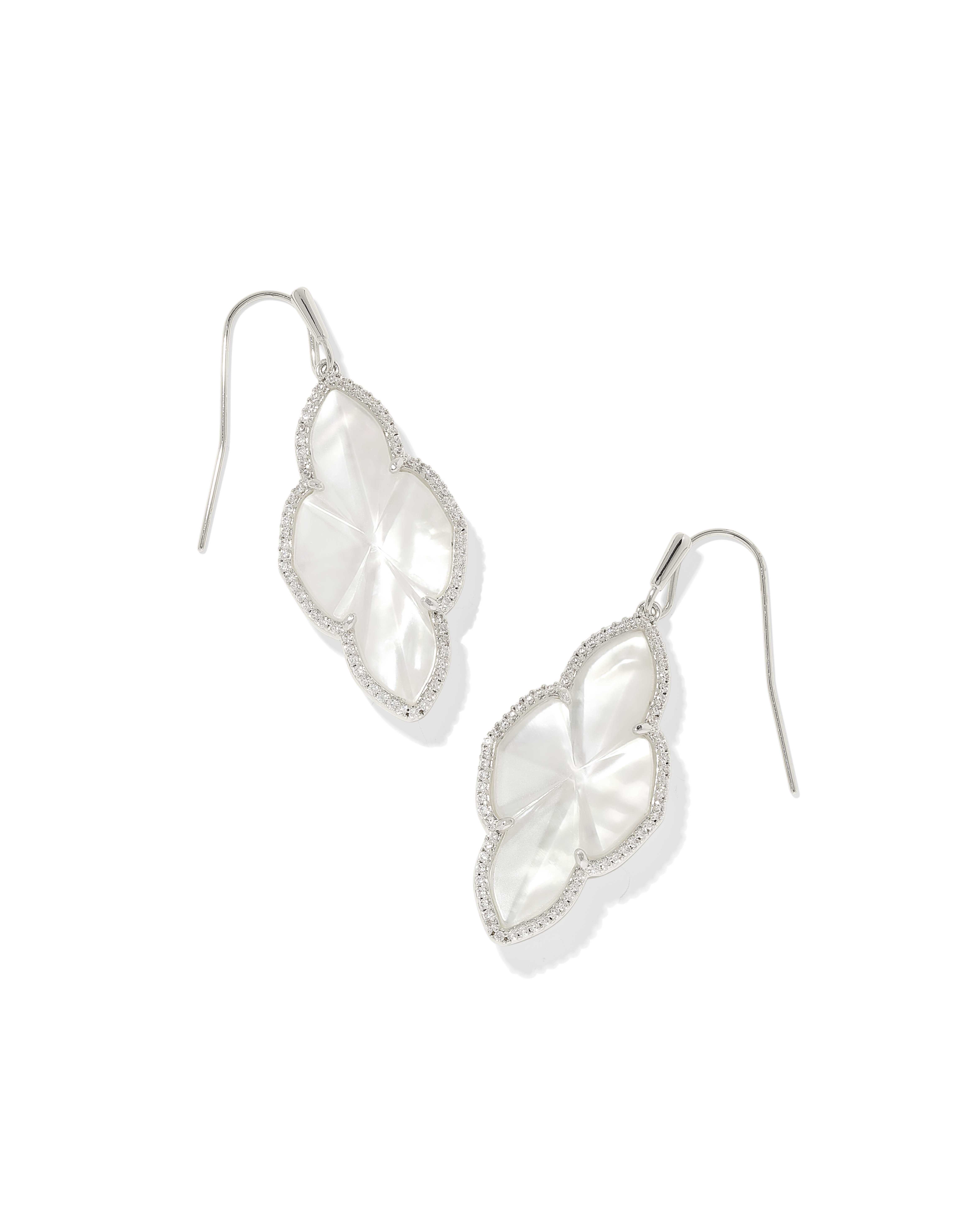 Abbie Silver Pave Frame Drop Earrings in Ivory Mother-of-Pearl