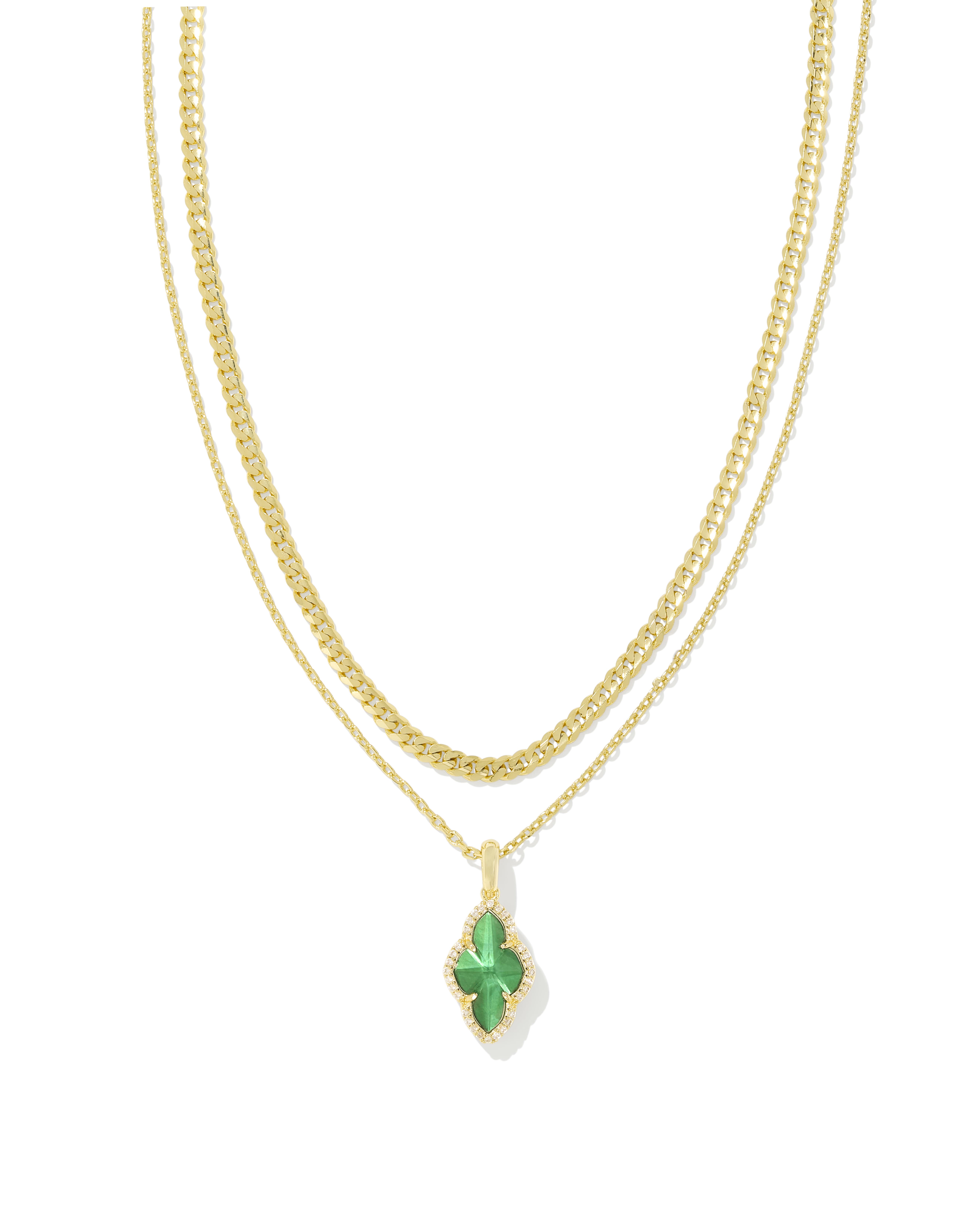 Abbie Gold Pave Frame Multi Strand Necklace in Green Illusion