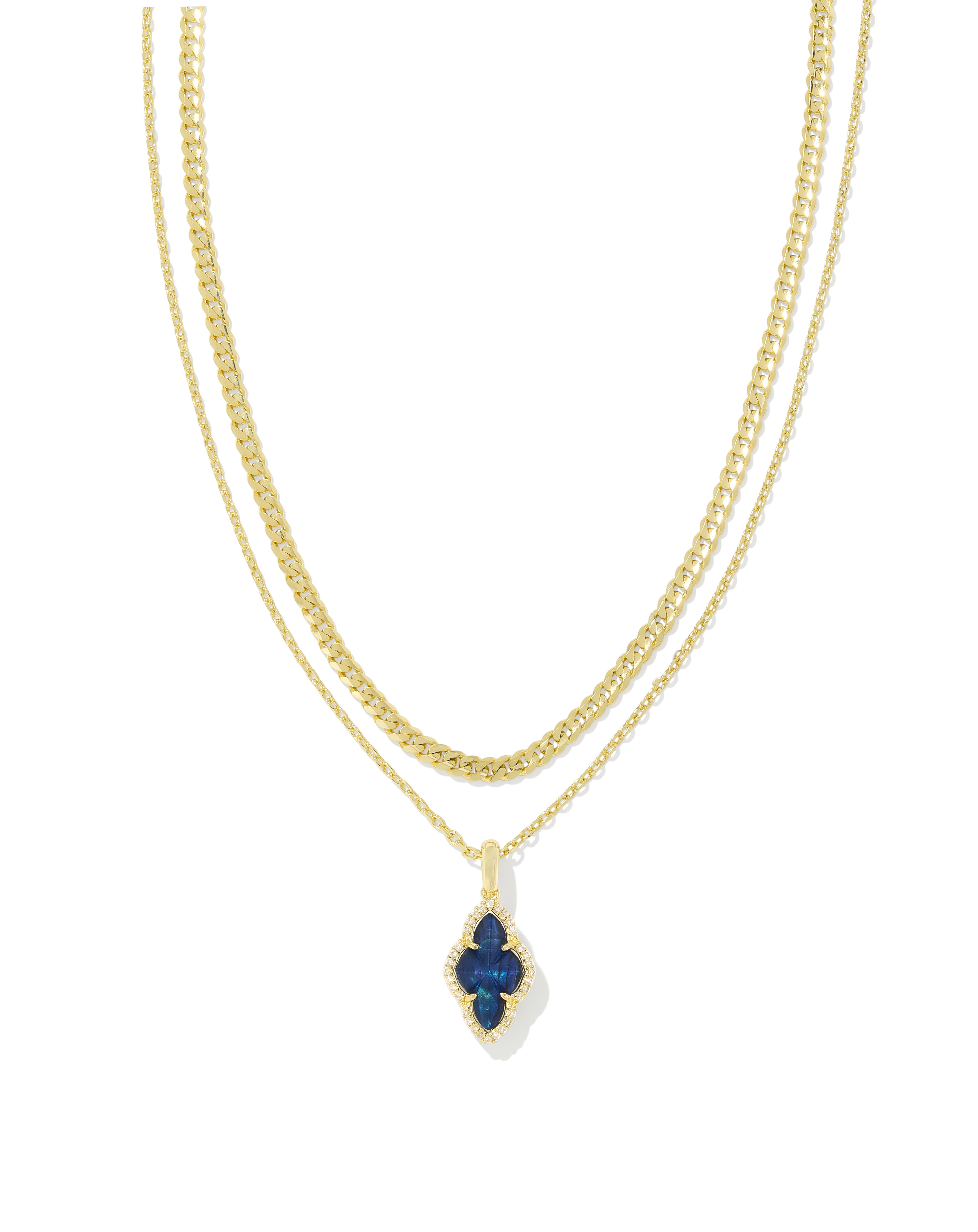Abbie Gold Pave Frame Multi Strand Necklace in Navy Abalone