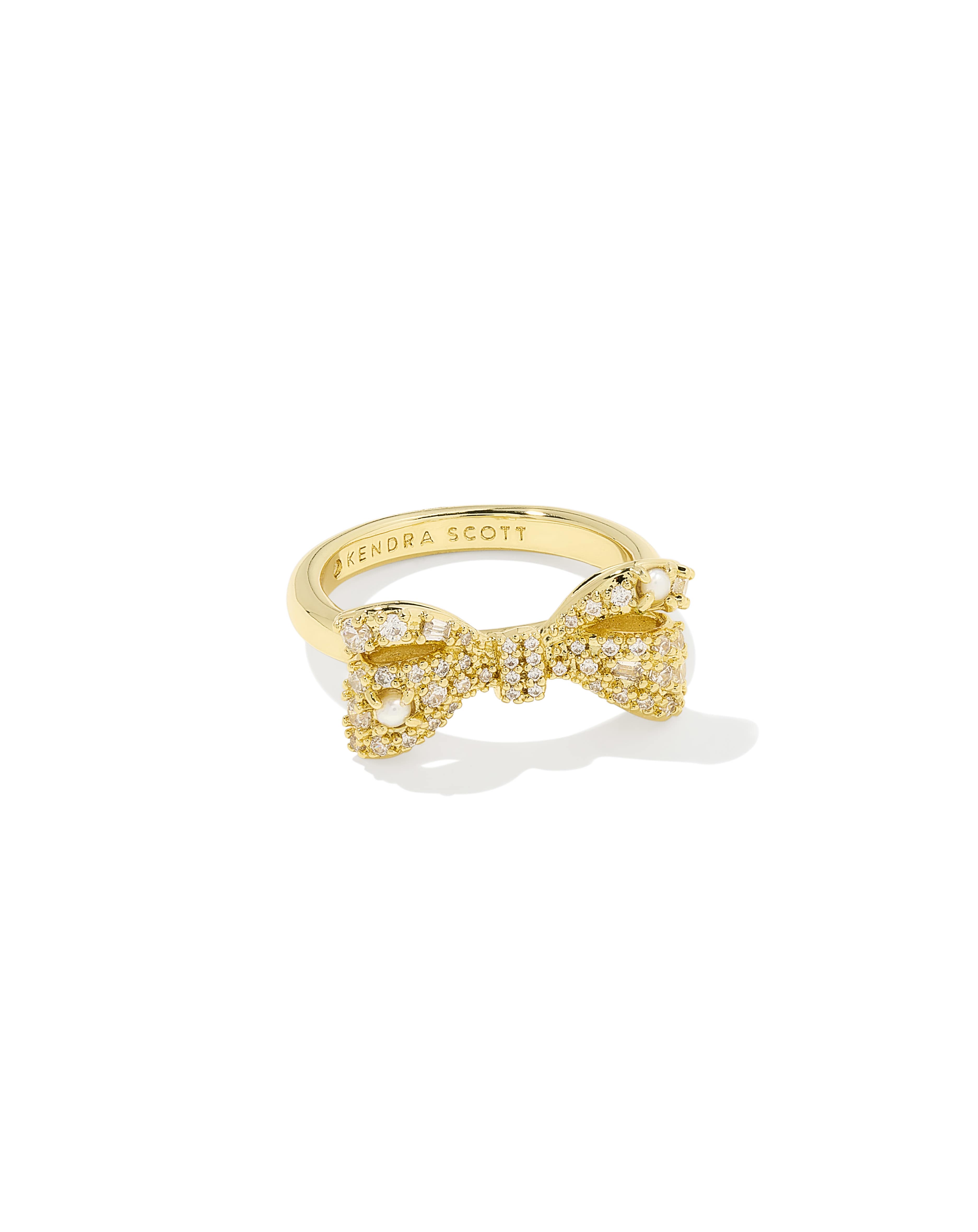 Krista Gold Bow Cocktail Ring in White Mix