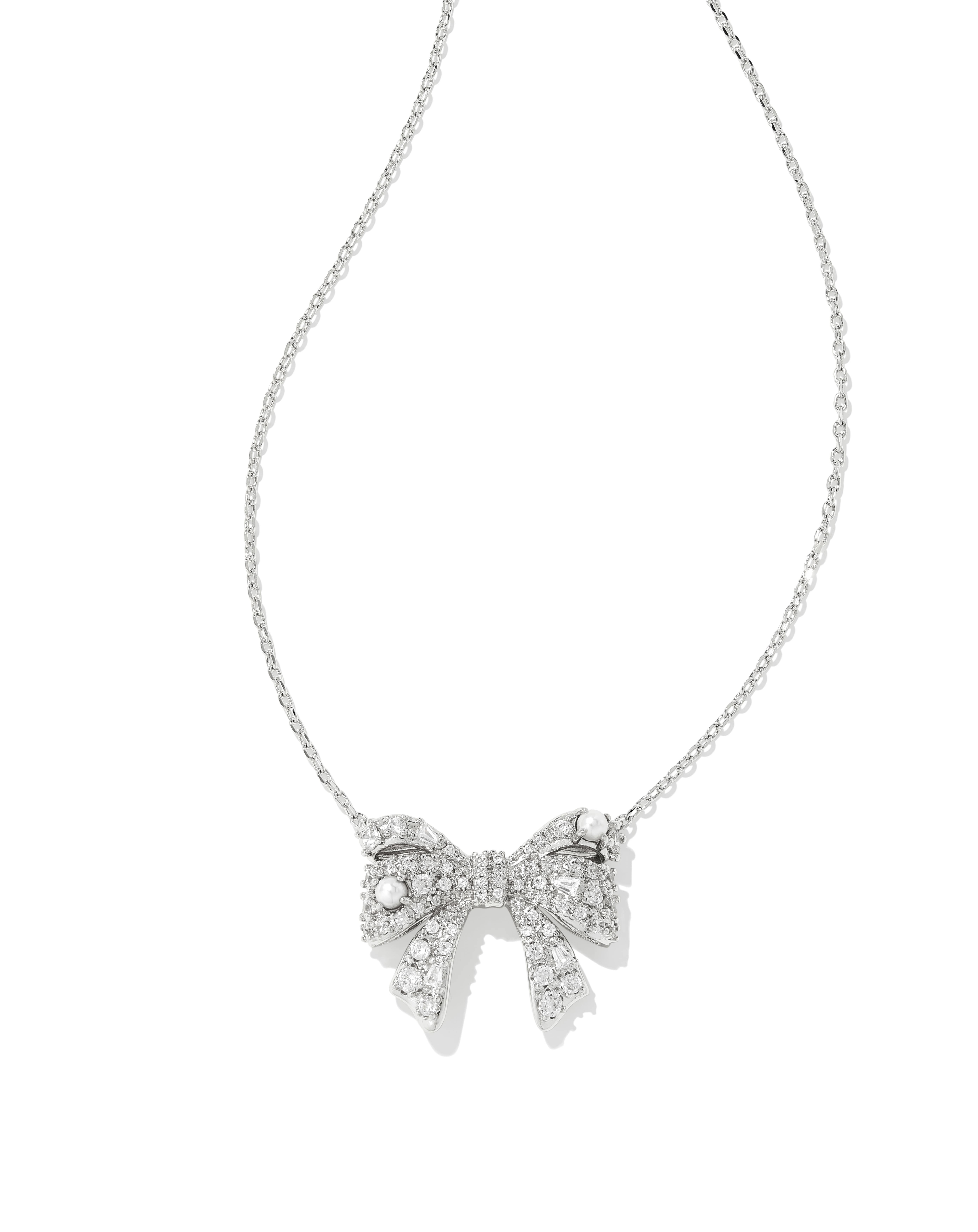 Krista Silver Bow Short Pendant Necklace in White Mix