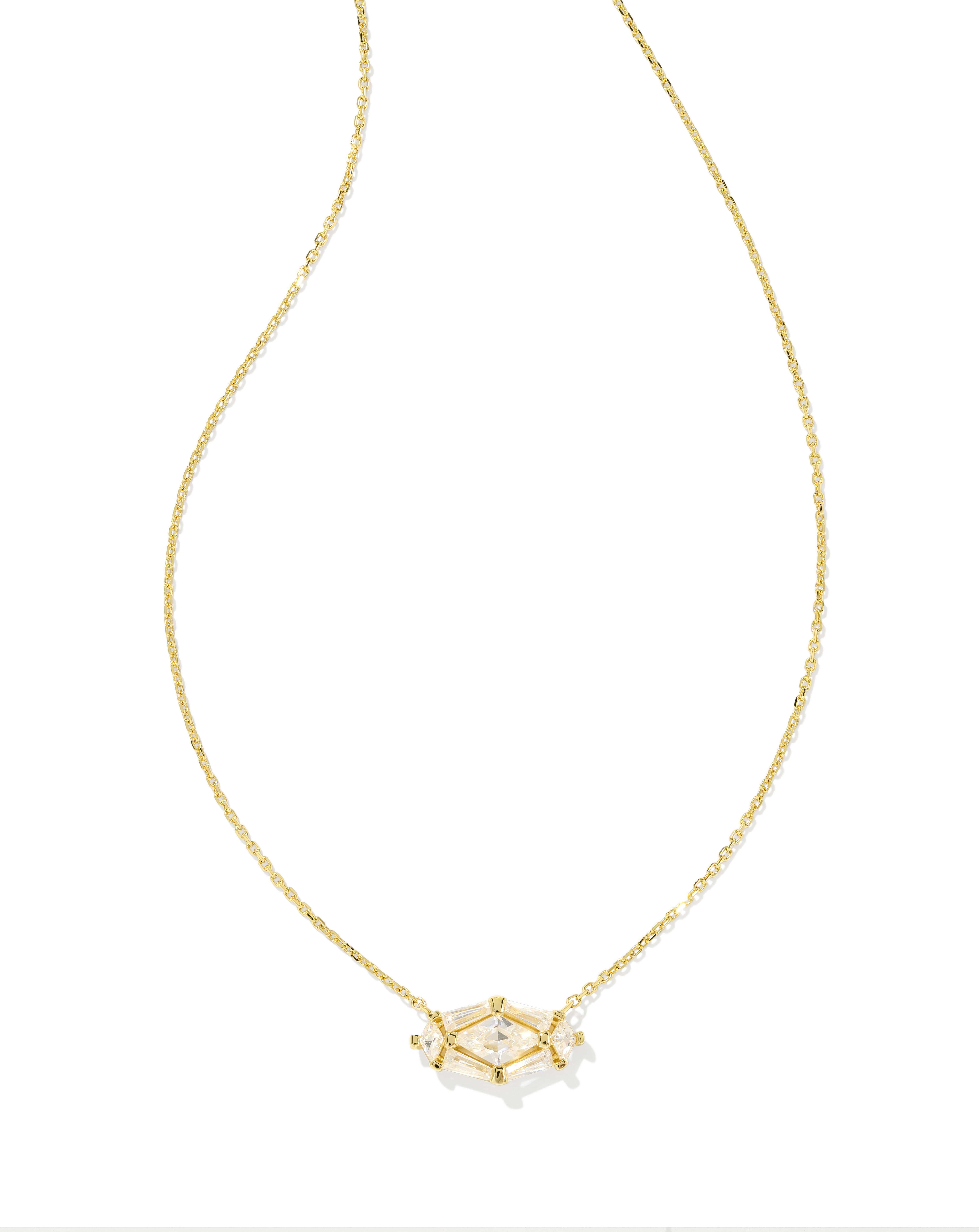 Lindy Rae Elisa Gold Short Pendant Necklace in White CZ