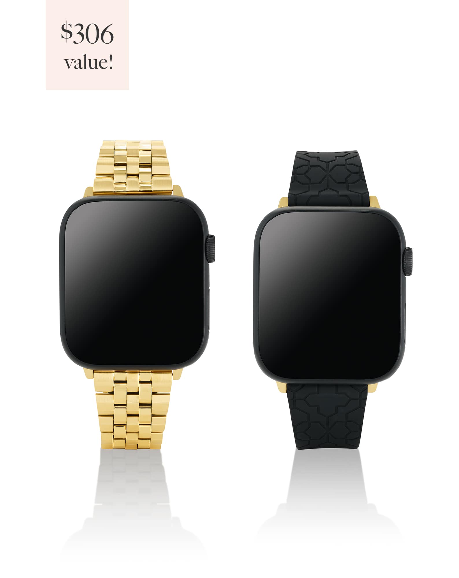 Alex 5 Link and Silicone Watch Band Set in Gold Mix and Black Silicone