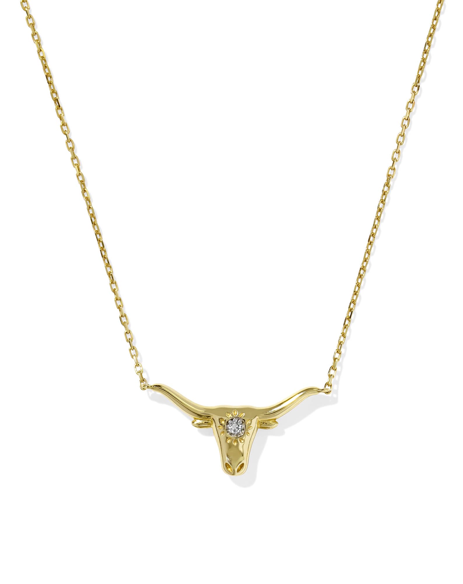 Diamond Accent 14k Yellow Gold Longhorn Necklace in White Diamond