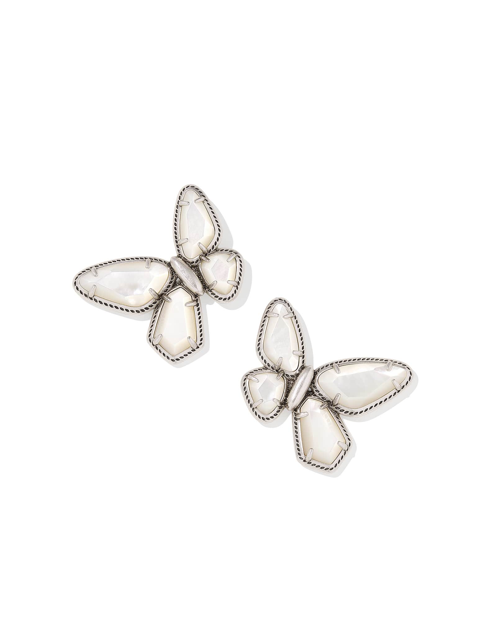 Dolly Parton x Kendra Scott Vintage Silver Butterfly Stud Earrings in Ivory Mother-of-Pearl