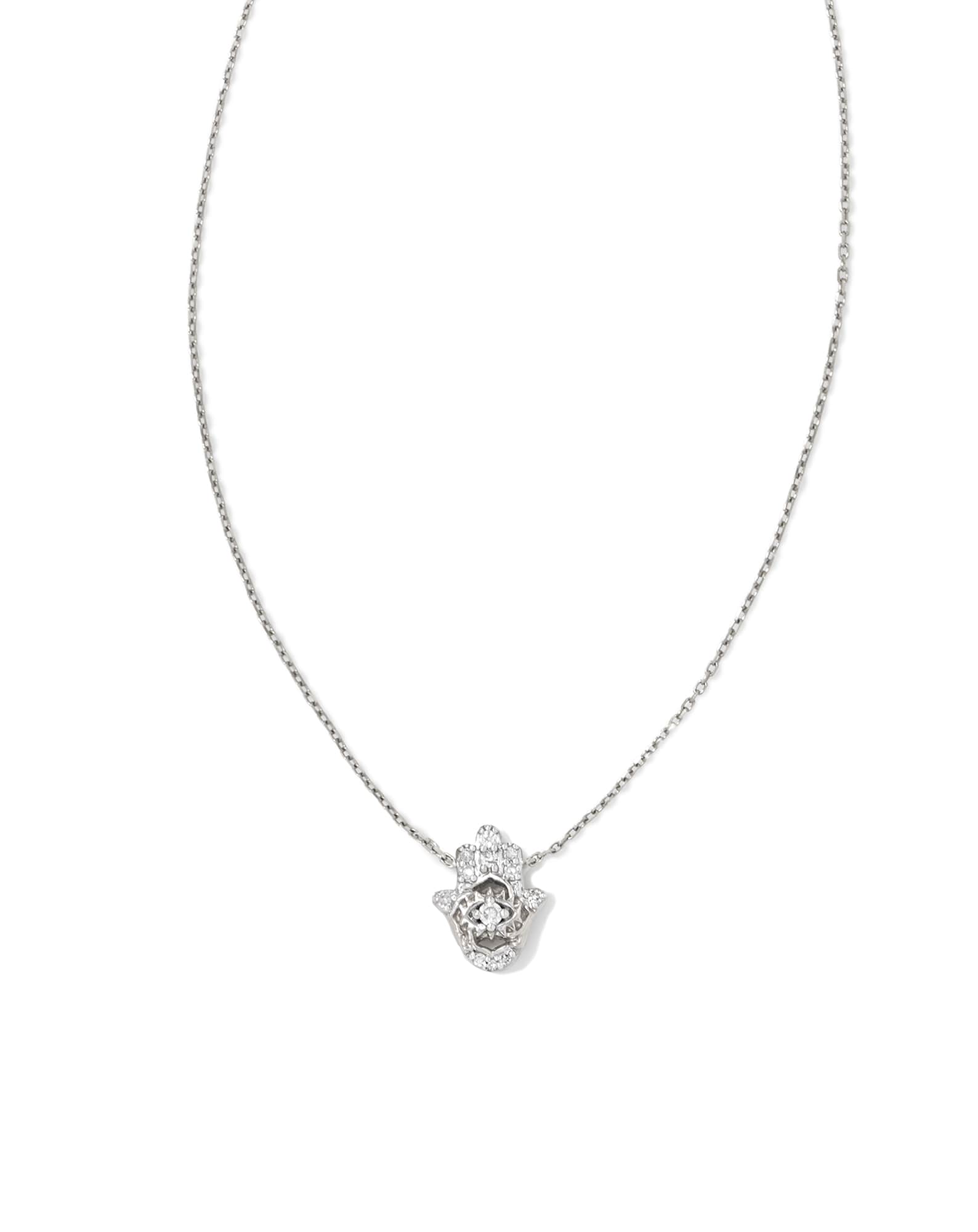 Hamsa 14k White Gold Pendant Necklace in White Diamond