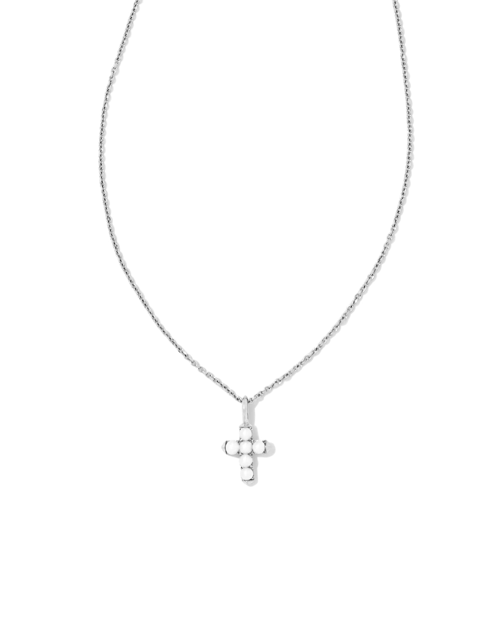 Pearl 14k White Gold Cross Pendant Necklace in Freshwater Cultured Pearl