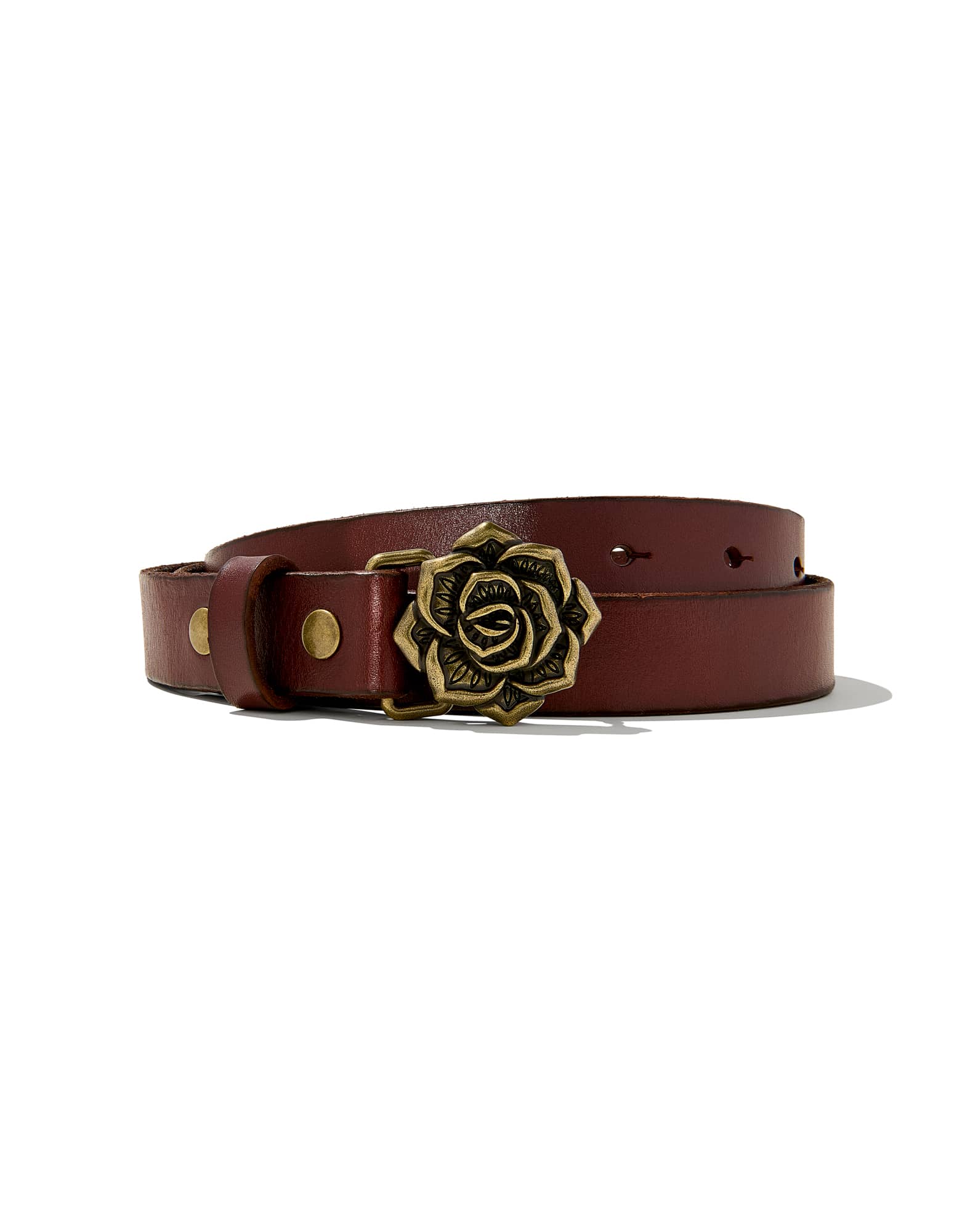 Rose Buckle Belt in Cognac Leather